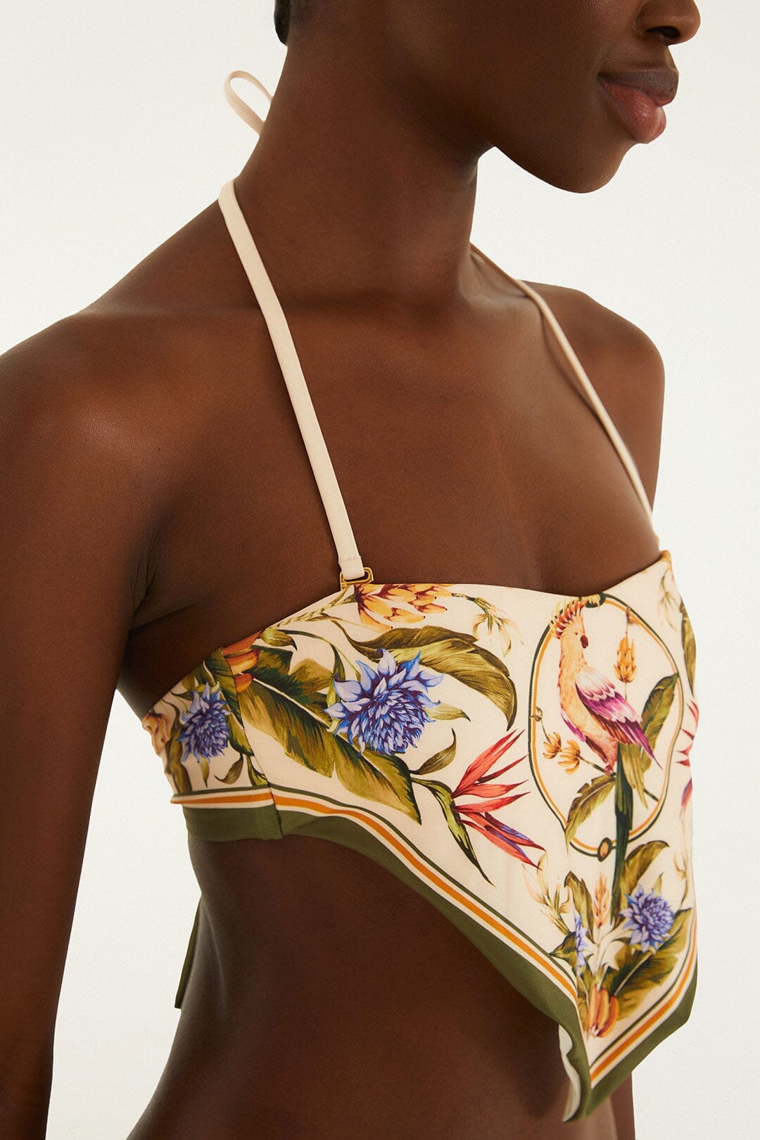 Haut de bikini court strelitzia rose pâle
