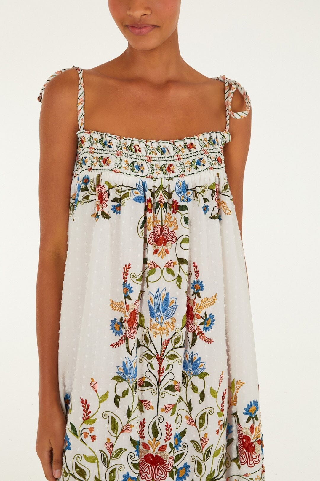 Robe longue de jardin écrue à coutures