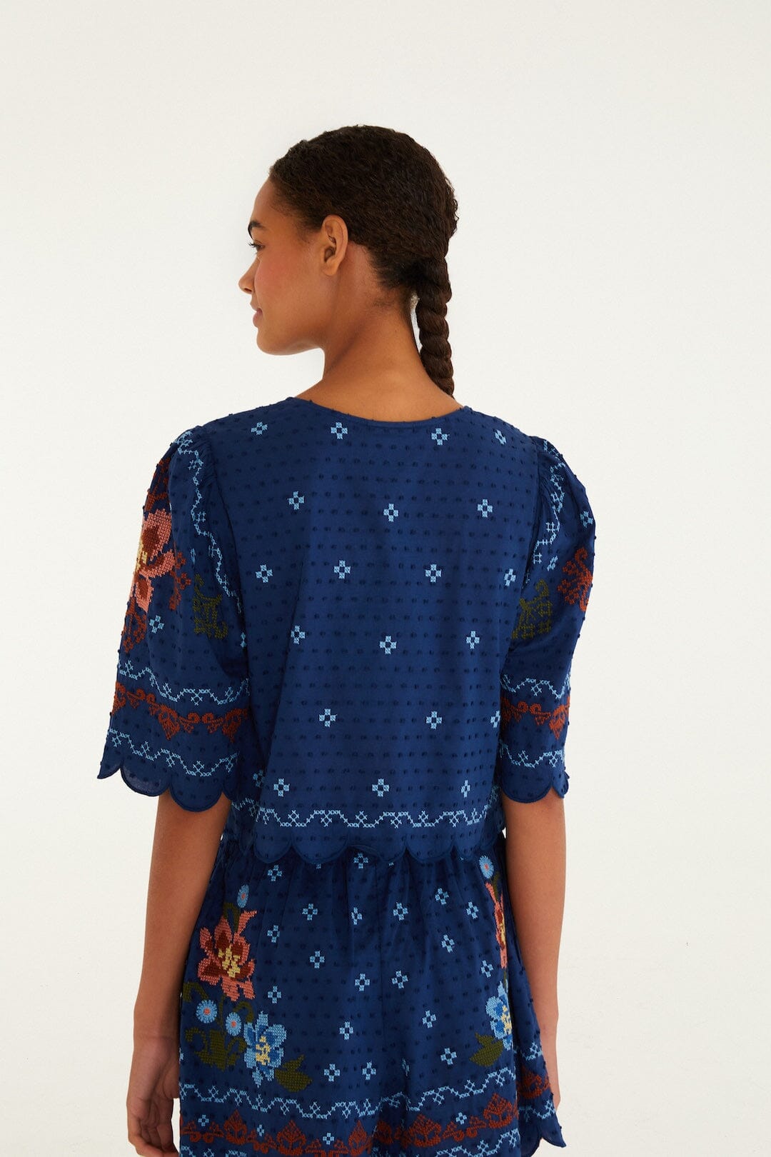 Dark Blue Stitched Garden Blouse