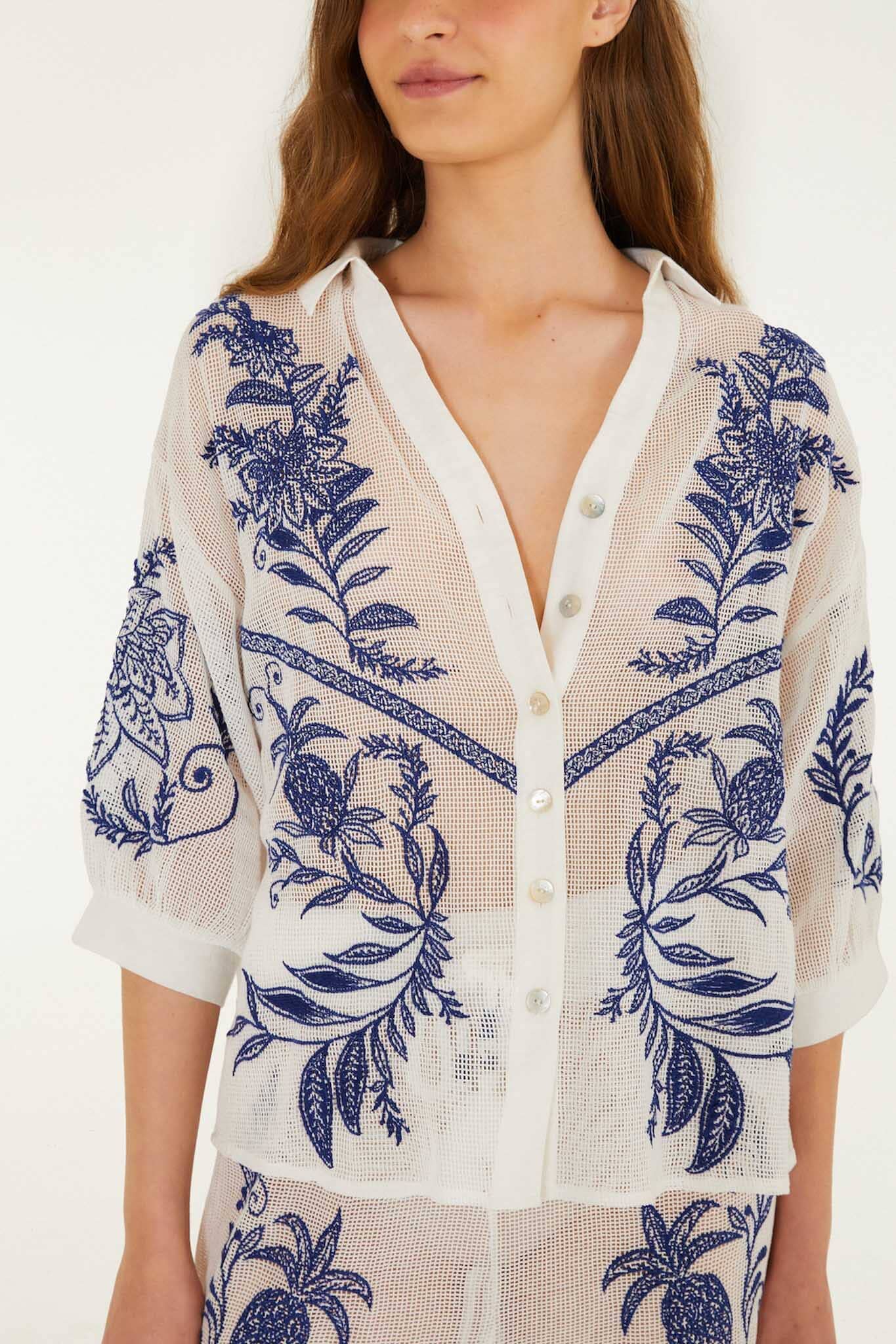 Chemisier blanc cassé brodé NINA