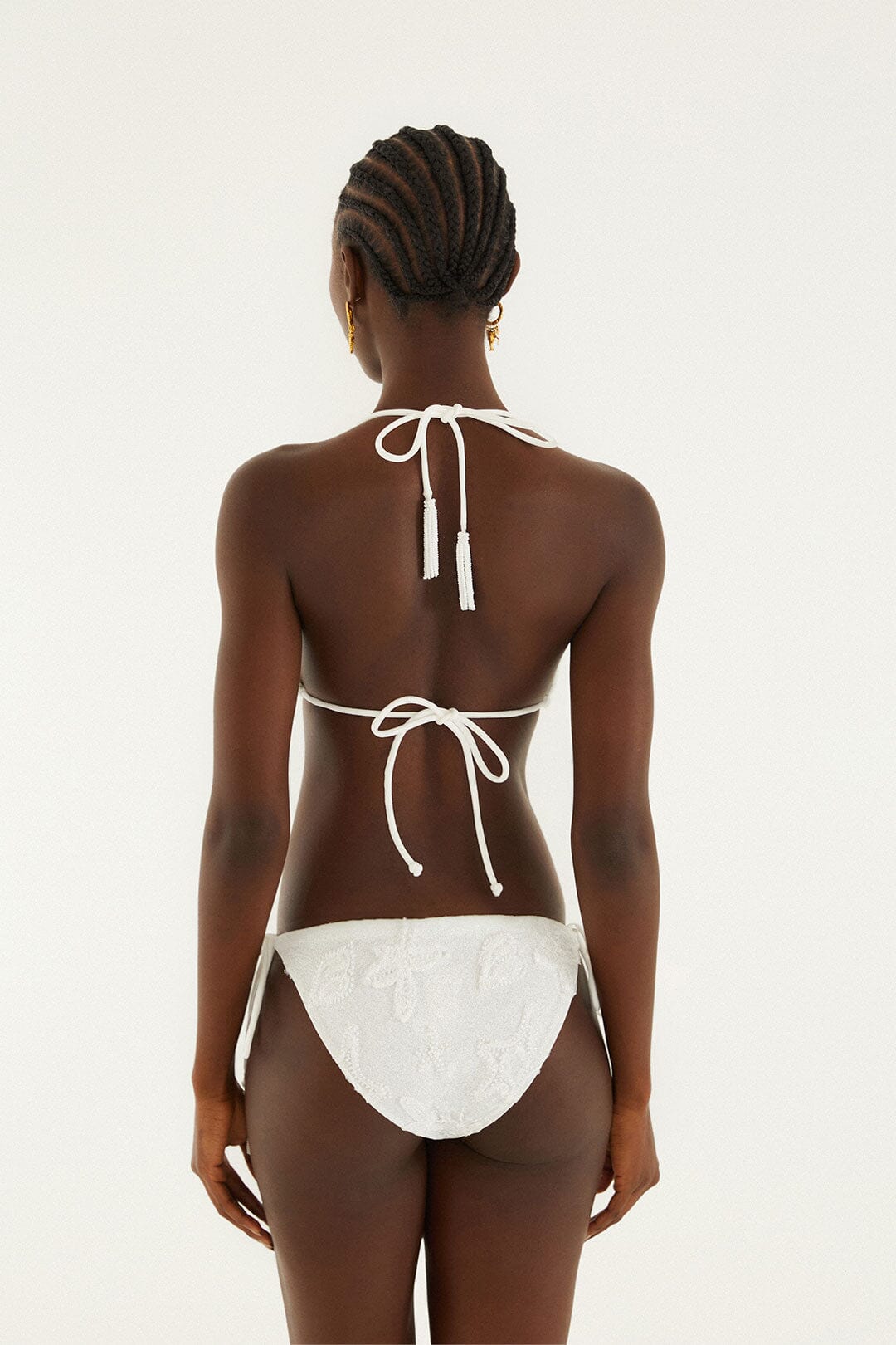 White Beaded Side Ties Full Bikini Bottom