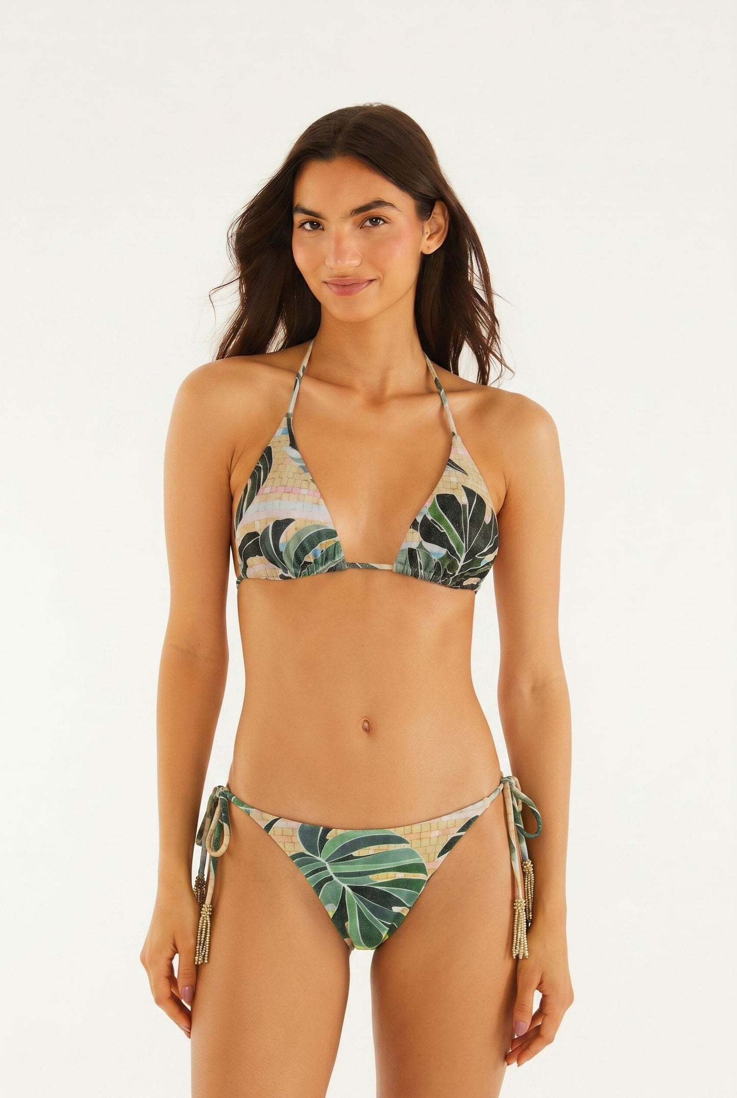 Light Pink Side Ties Tassels Bikini Bottom