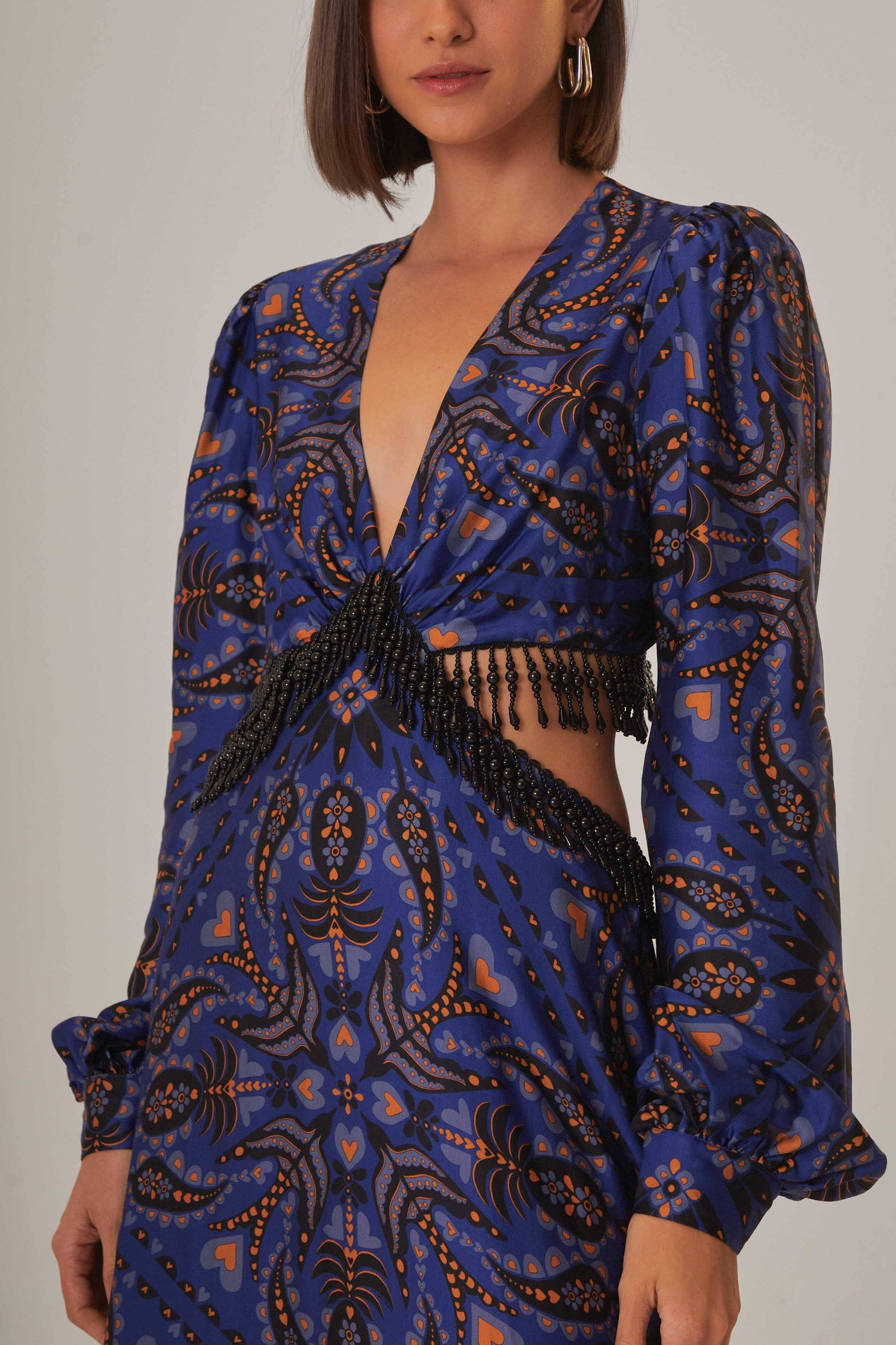 farm rio blue fringe dress Blue Martina Scarf Cut Out Fringe Maxi Dress FARM Rio
