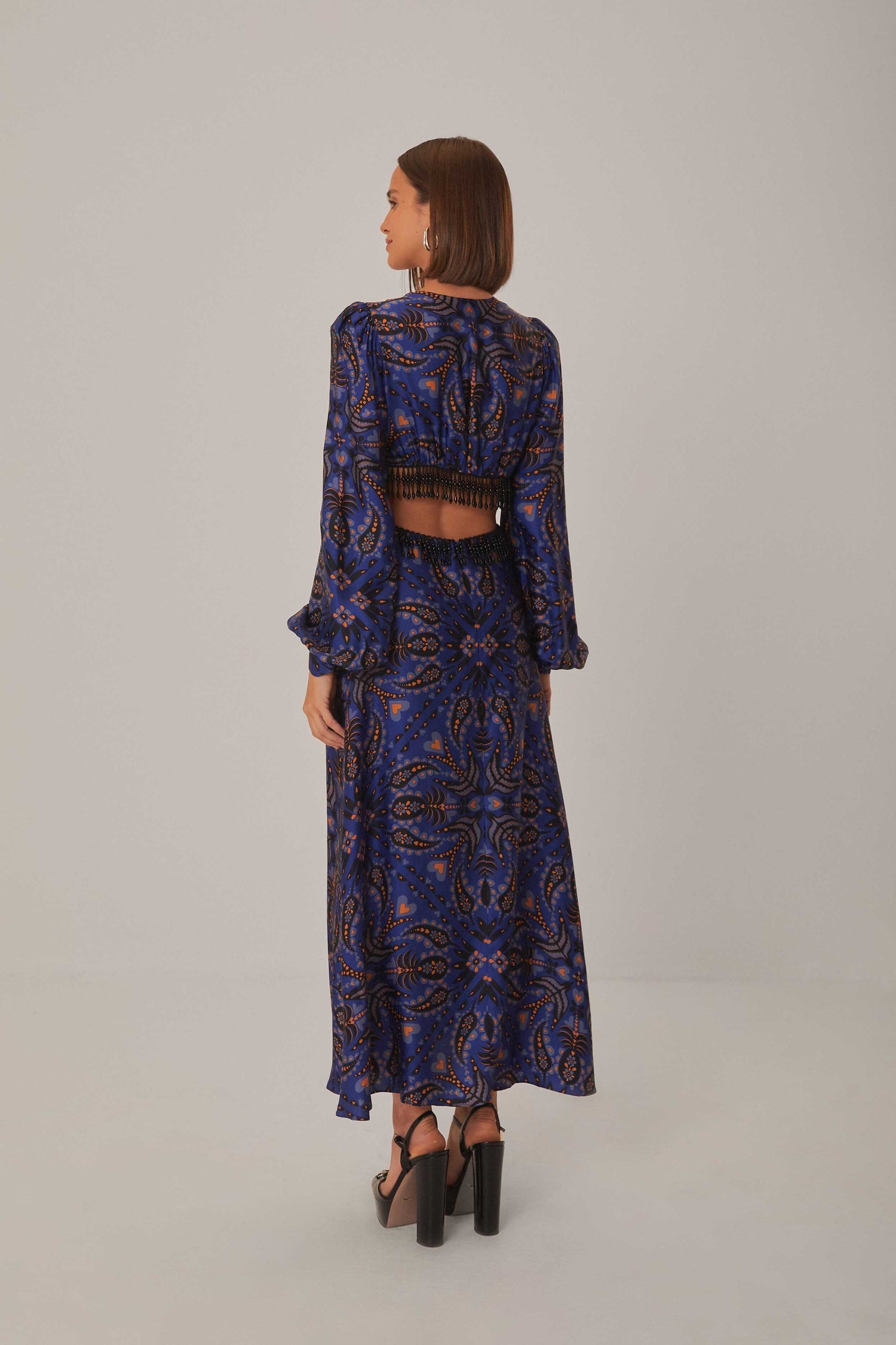 farm rio blue fringe dress Blue Martina Scarf Cut Out Fringe Maxi Dress FARM Rio