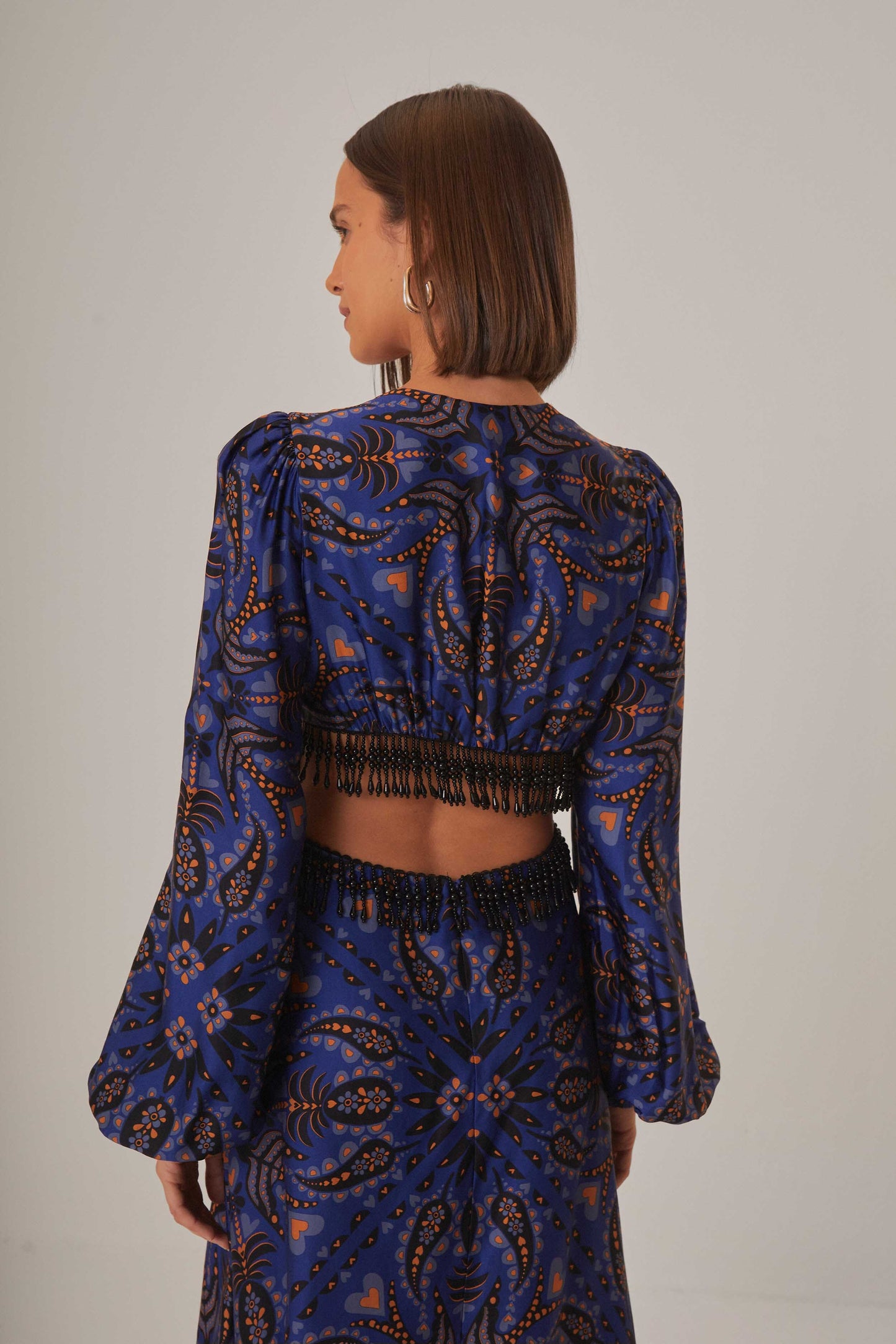 farm rio blue fringe dress FARM Rio Blue Fringe Long Sleeve Maxi Dress Size XL Cocktail Party Semi Formal