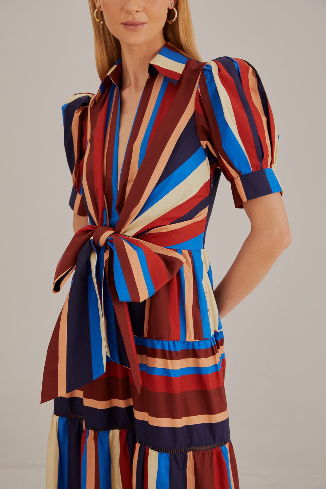 Multicolor Winter Stripes Short Sleeve Midi Dress FARM Rio Multicolor Winter Stripes Short Sleeve Midi Dress FARM Rio