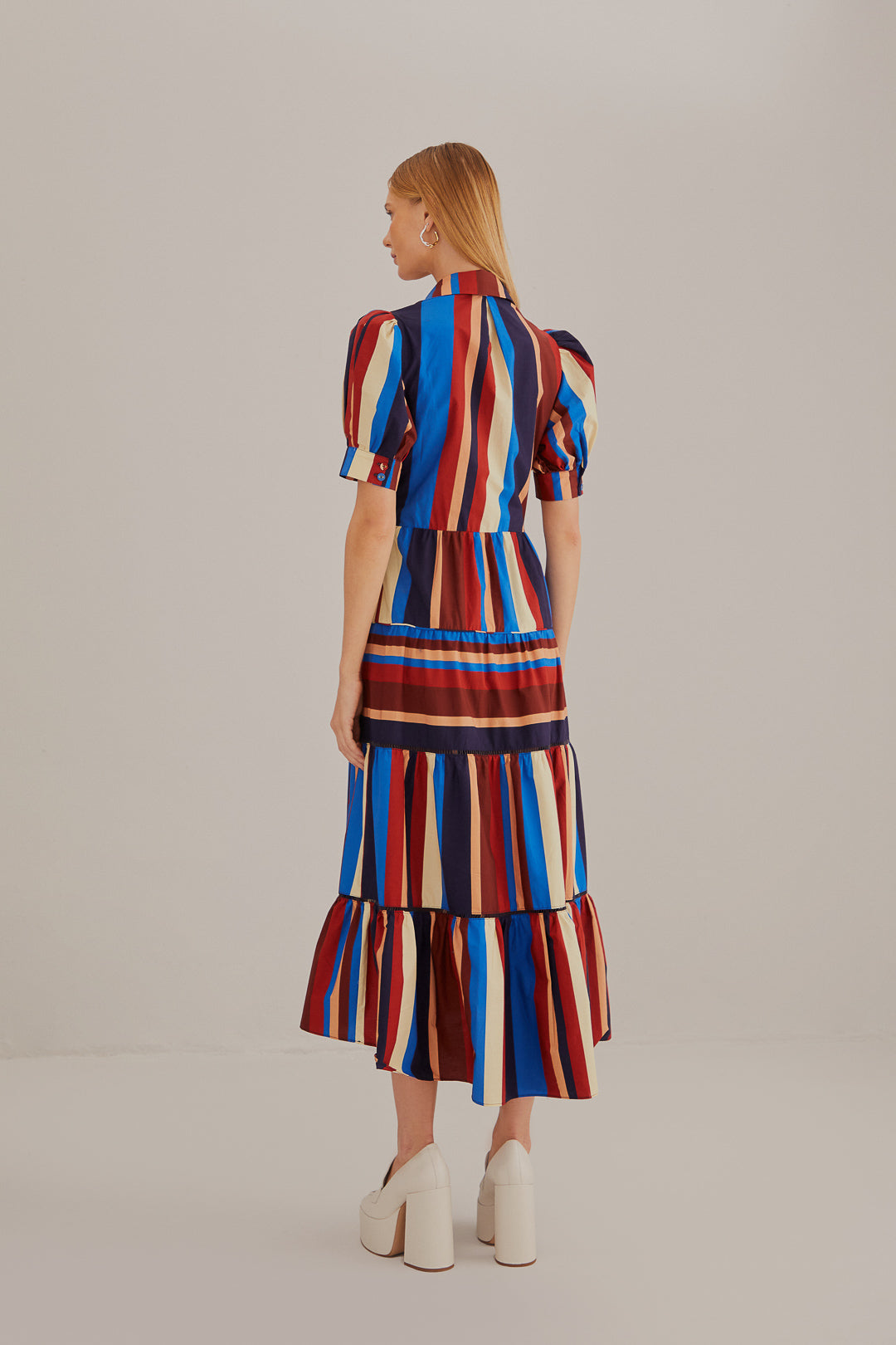 Multicolor Winter Stripes Short Sleeve Midi Dress