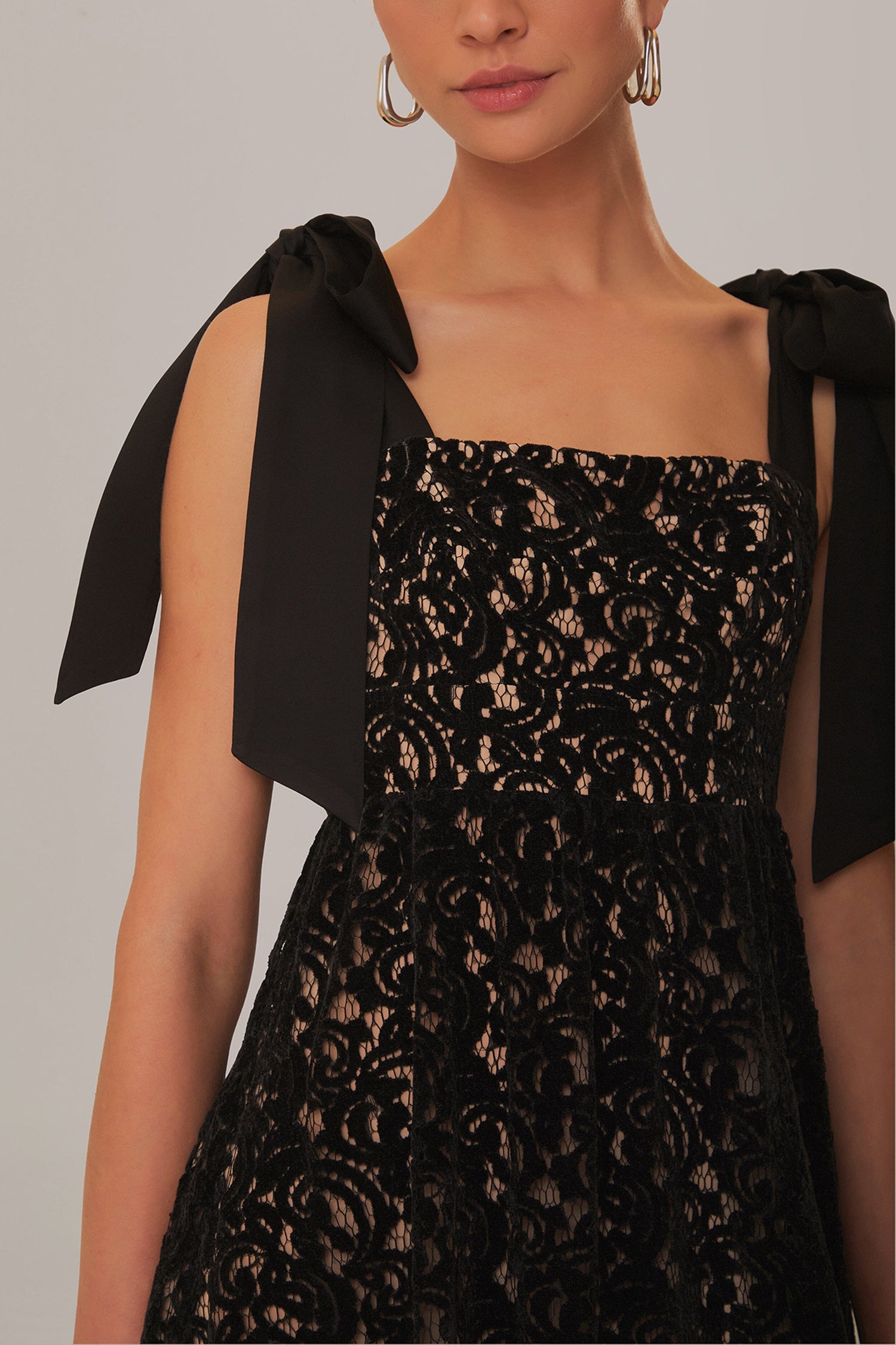 farm rio black lace dress Farm Rio Black Lace Long Sleeve Midi Dress, Black / S