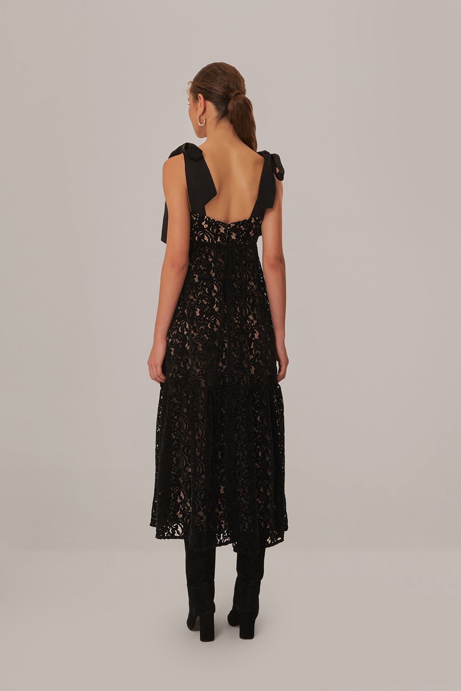 farm rio black lace dress Farm Rio Black Lace Long Sleeve Midi Dress, Black / S