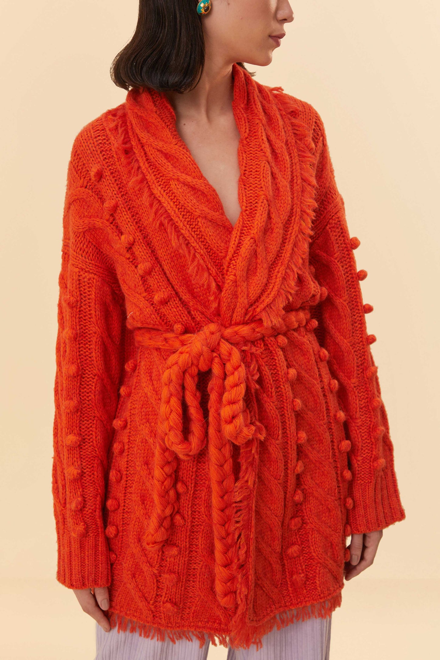 Cardigan en tricot tressé orange