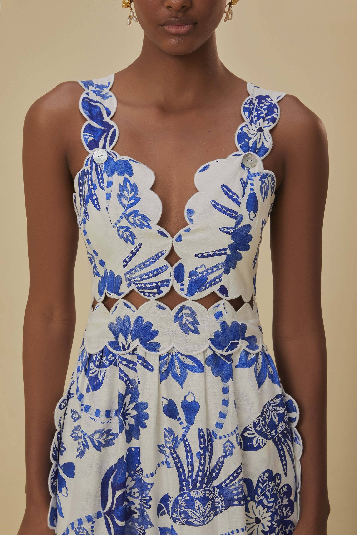 farm rio bird flowers midi dress FARM Rio Flowerful Birds Cutout Midi Dress in Blue