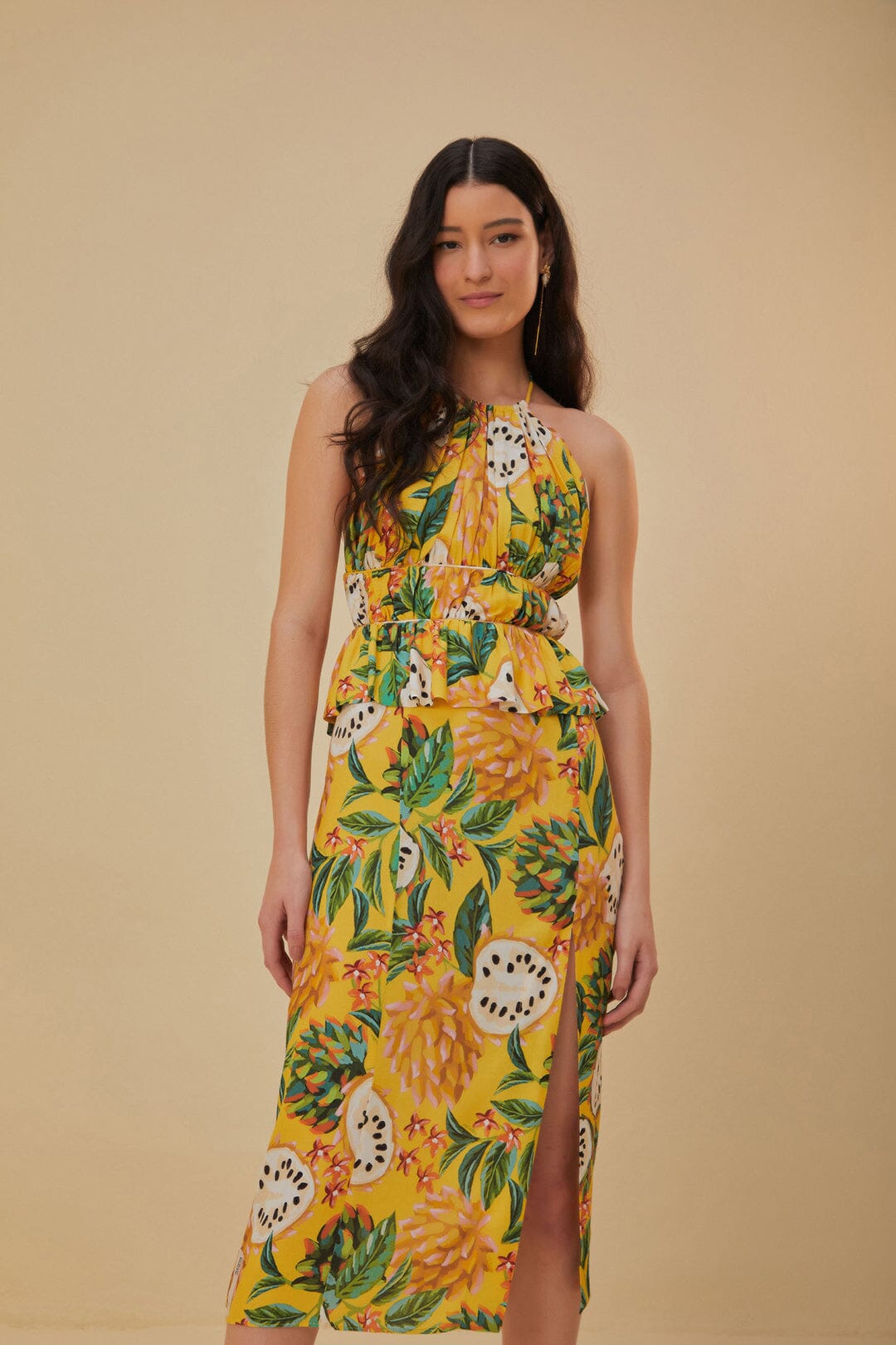 Yellow Biriba Sleeveless Midi Dress