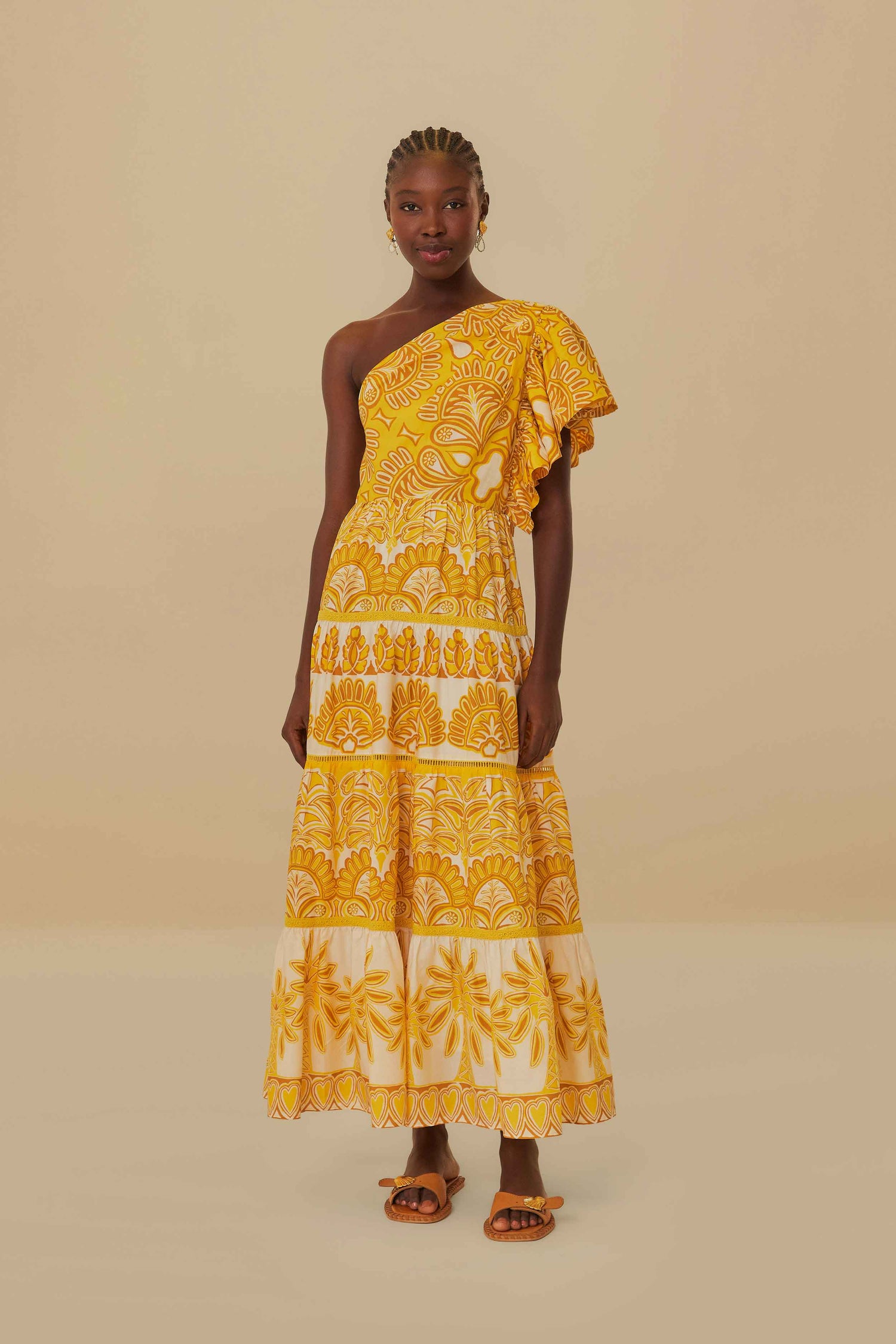 Yellow Ainika Tapestry One Shoulder Maxi Dress FARM Rio Yellow Ainika Tapestry One Shoulder Maxi Dress FARM Rio