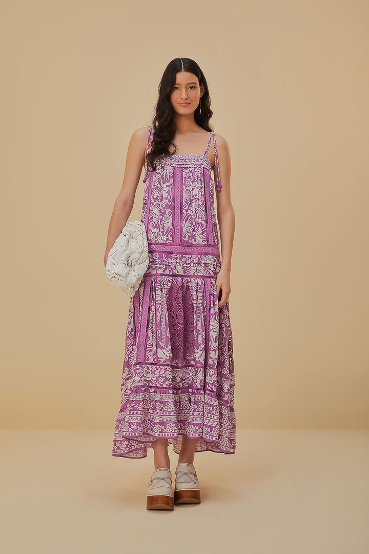 Robe longue lilas Sweet Garden sans manches