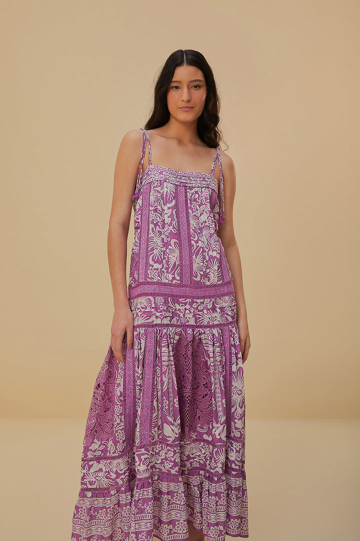 Robe longue lilas Sweet Garden sans manches