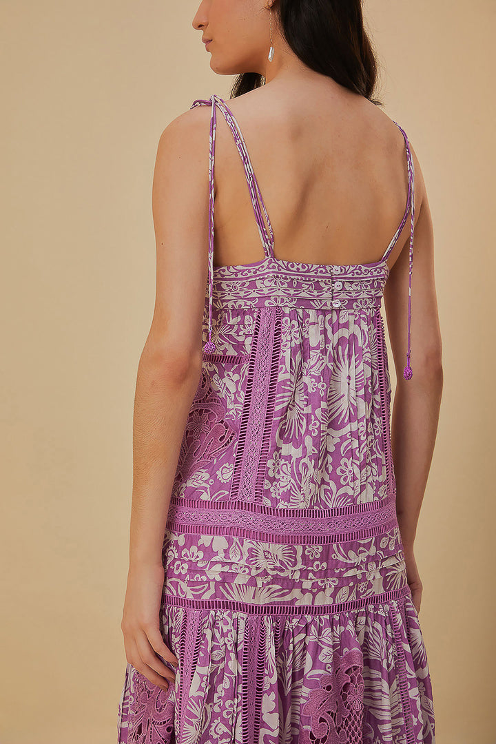 Robe longue lilas Sweet Garden sans manches