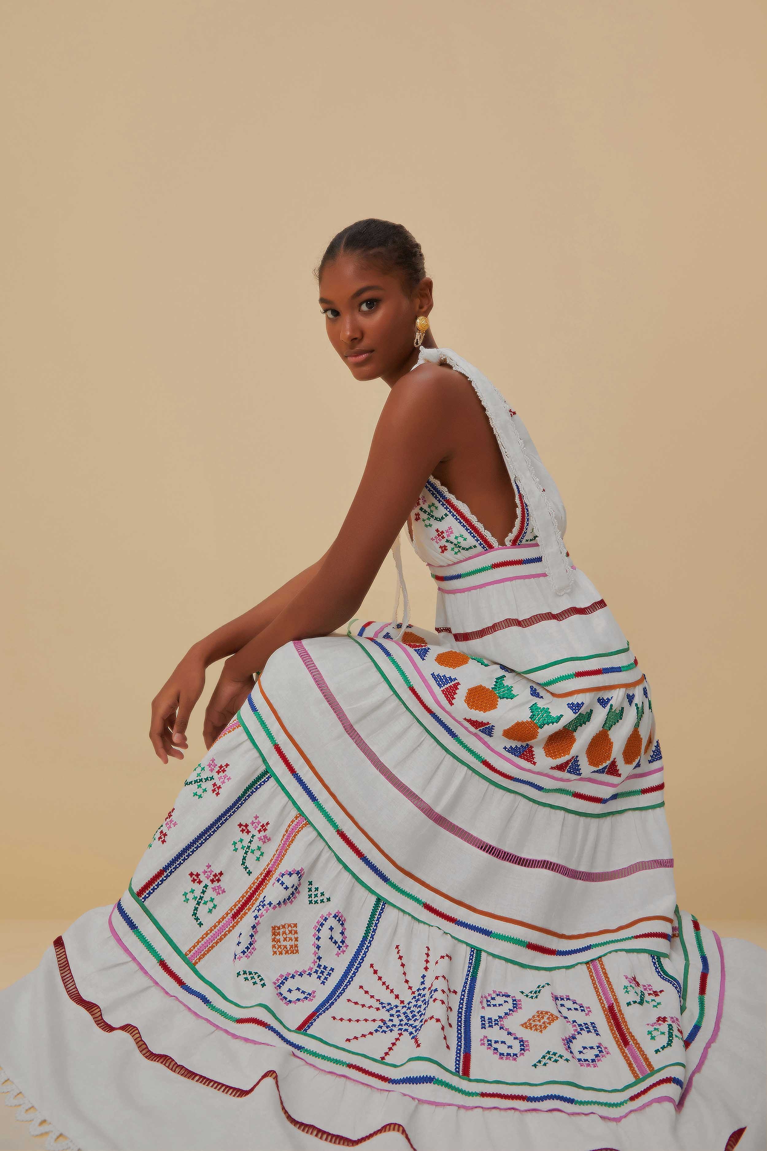 Off White Embroidered Maxi Dress FARM Rio