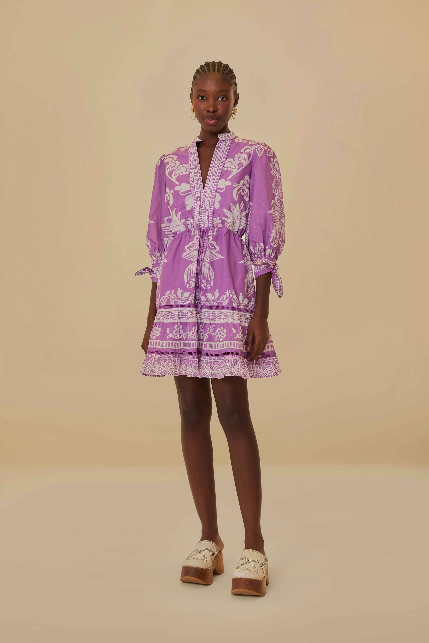 farm rio porcelain garden lilac linen mini shift dress FARM Rio