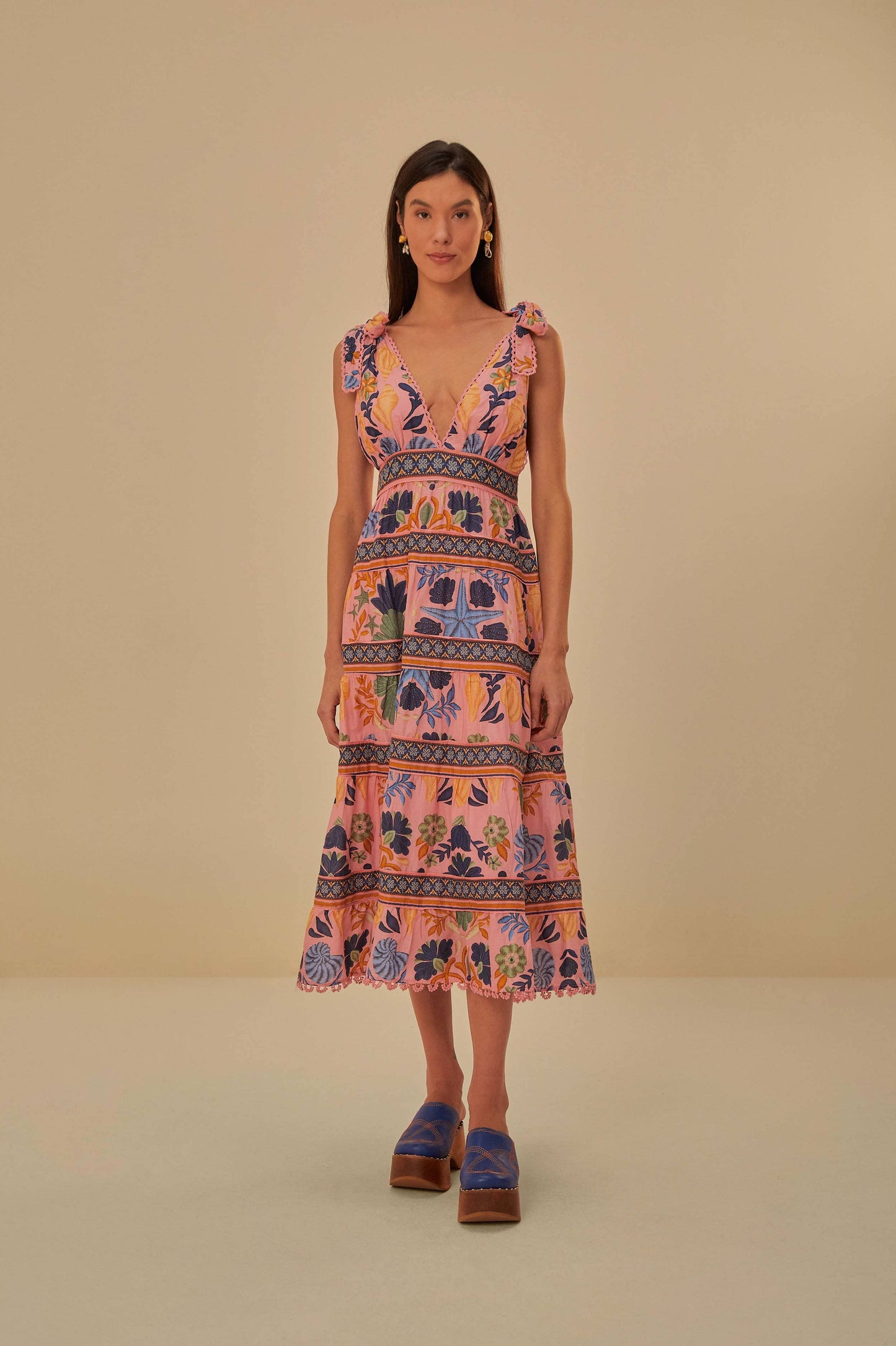Pink Seashell Tapestry Midi Dress FARM Rio Pink Seashell Tapestry Midi Dress FARM Rio