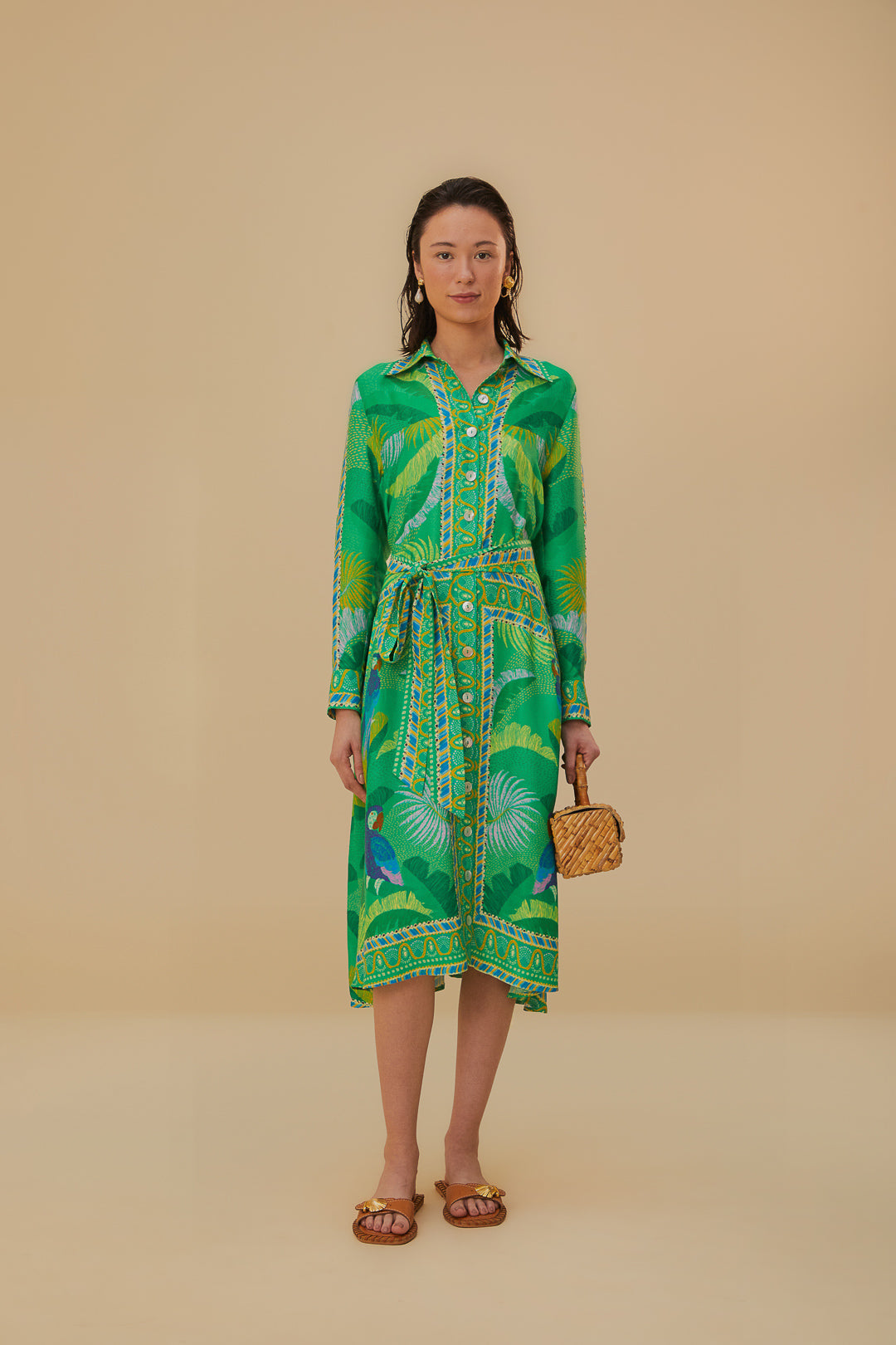 Green  Macaw Scarf Lenzing™ Ecovero™ Viscose Chemise Dress