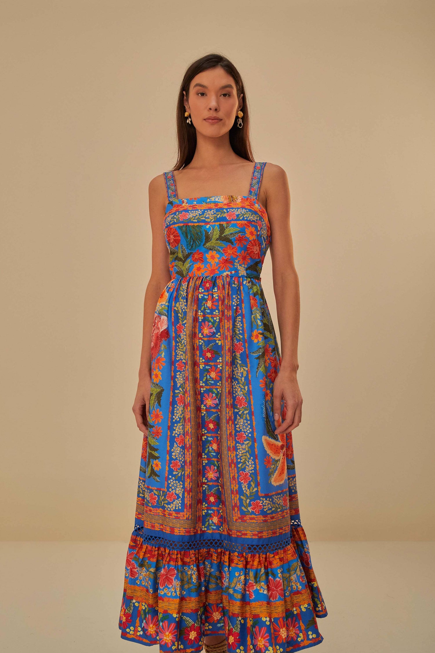 farm rio stitched garden cotton midi dress Farm Rio Stitched Garden Midi Dress