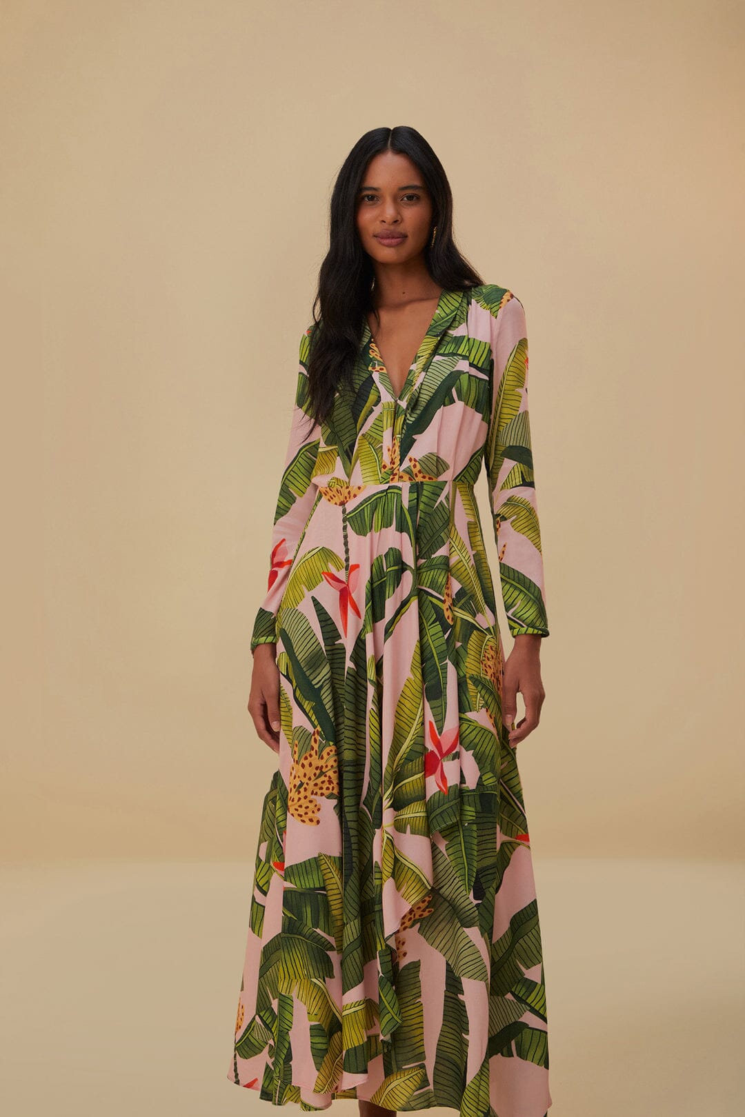 Pink Banana Leaves Maxi Dress FARM Rio Pink Banana Leaves Maxi Dress FARM Rio