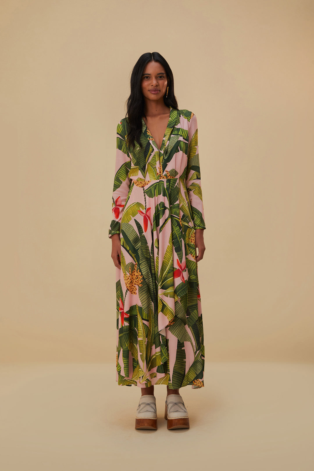 Pink Banana Leaves Maxi Dress – FARM Rio