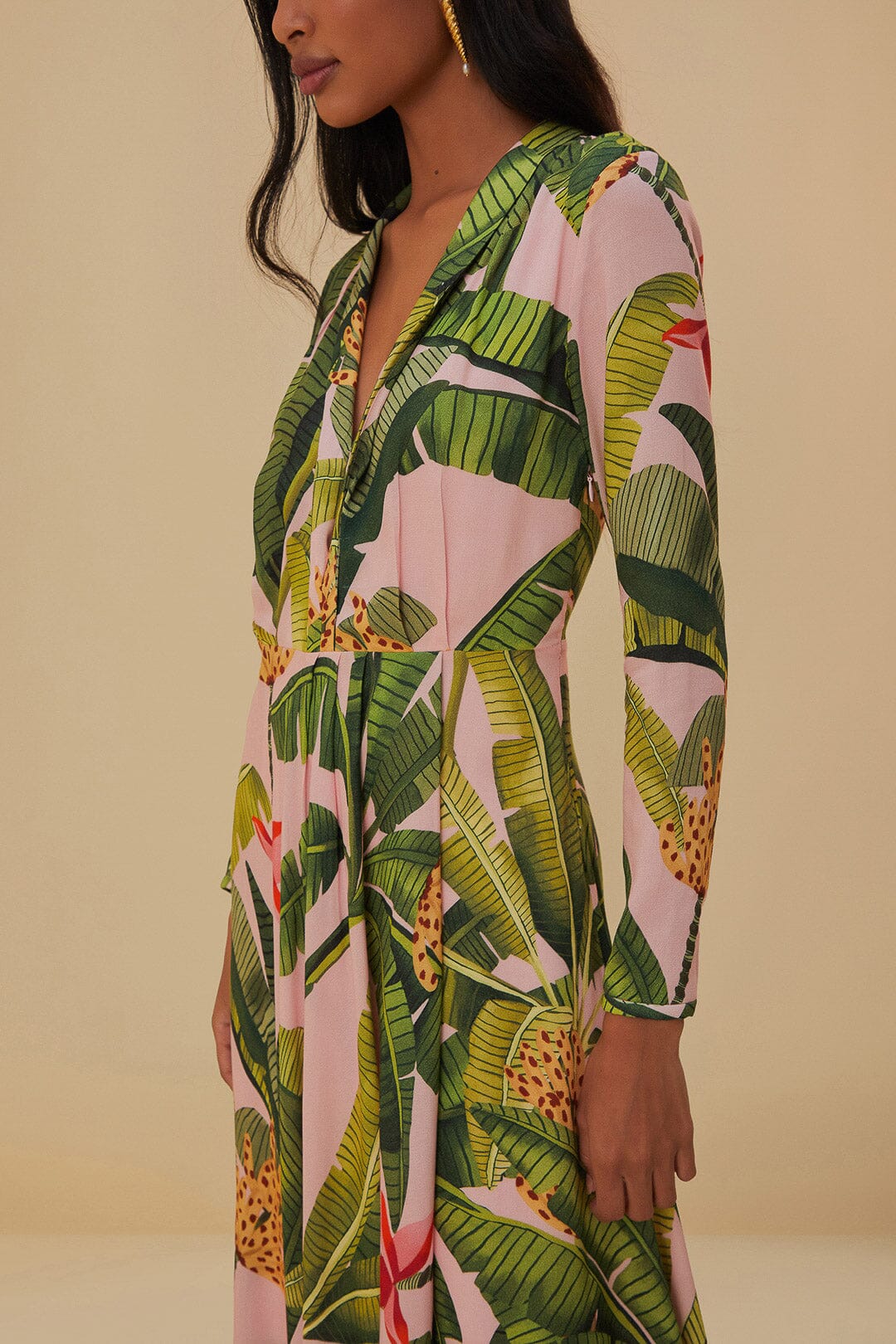 Pink Banana Leaves Maxi Dress FARM Rio Pink Banana Leaves Maxi Dress FARM Rio
