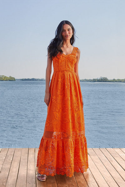 Orange Guipure Sleeveless Maxi Dress FARM Rio Orange Guipure Sleeveless Maxi Dress FARM Rio
