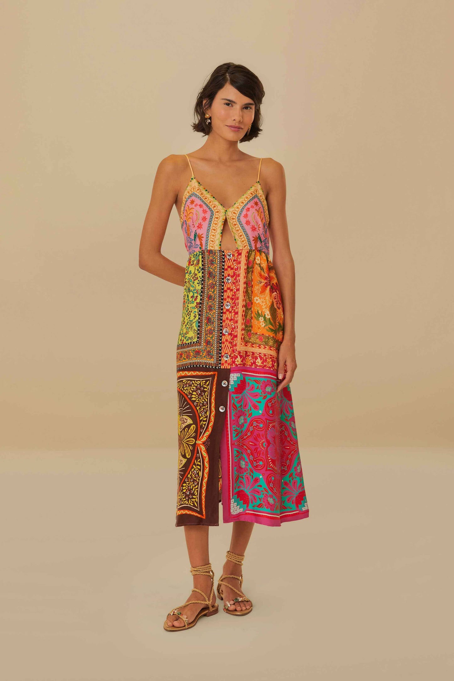 farm rio flower scarves maxi dress Farm Rio Off-white Papaya Salad Scarf Maxi Dress
