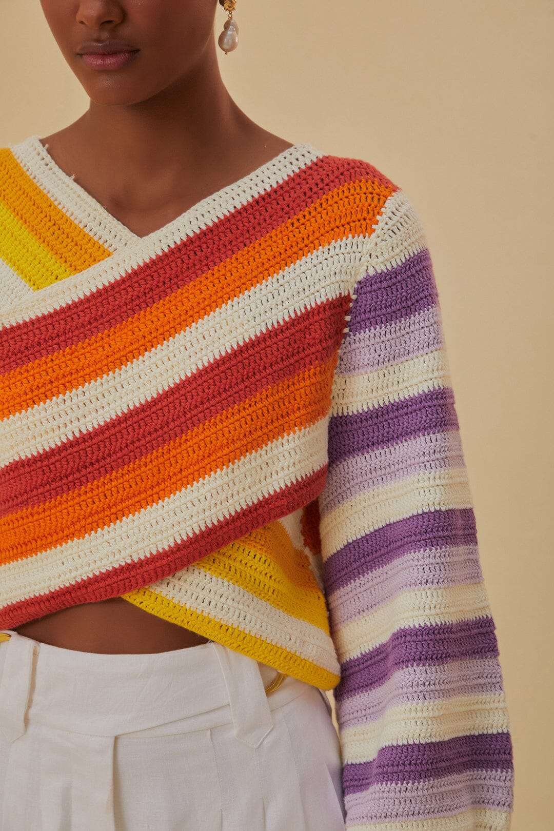 Pull au crochet à rayures coucher de soleil