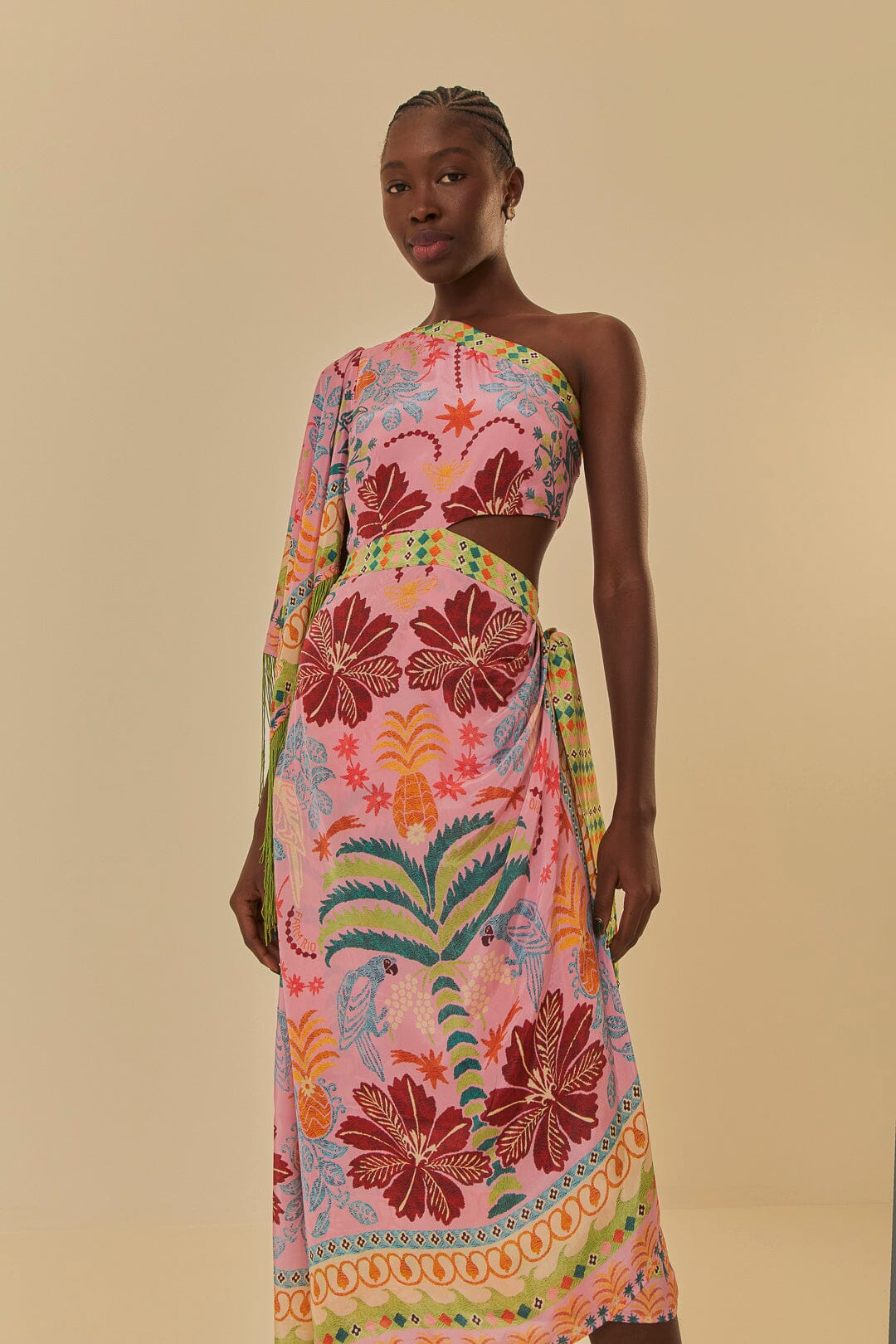 farm rio pink one shoulder dress Pink Garden Terrace 3d one-shoulder Maxi Dress