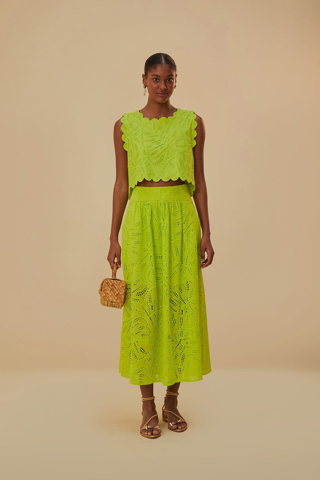 Green Monstera Eyelet Maxi Skirt – FARM Rio