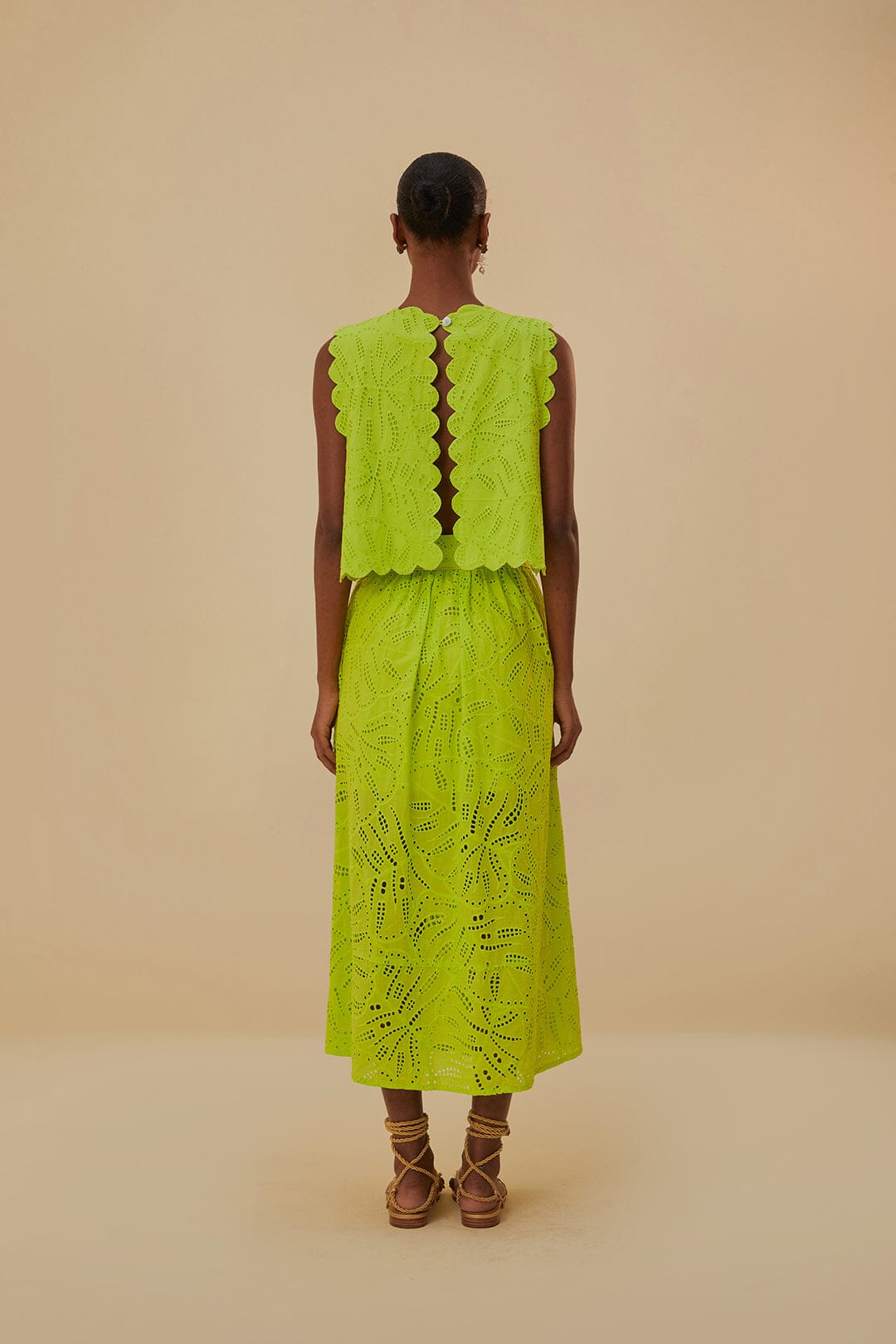 Green Monstera Eyelet Maxi Skirt