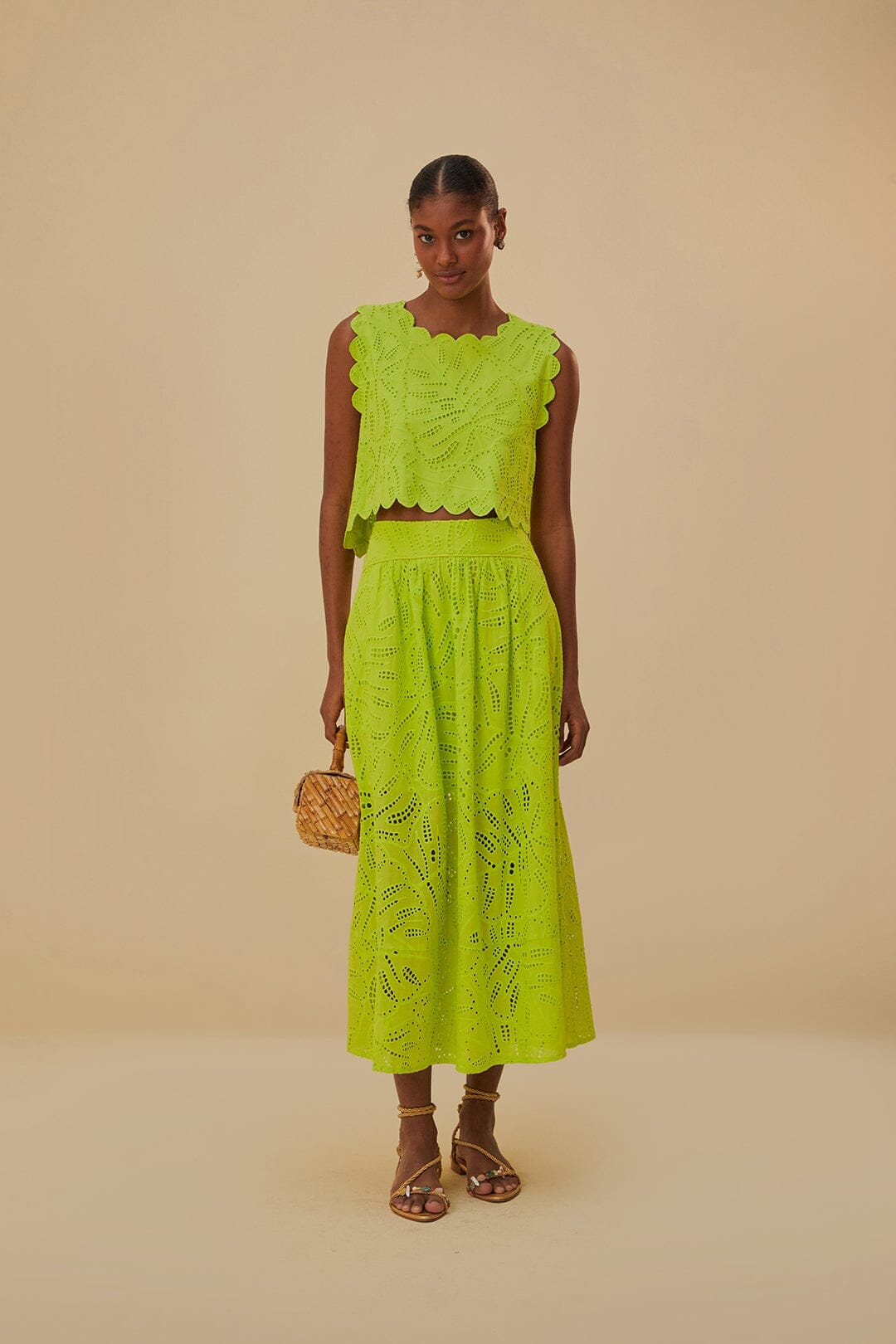 farm rio monstera top Green Monstera Eyelet Crop Top – FARM Rio