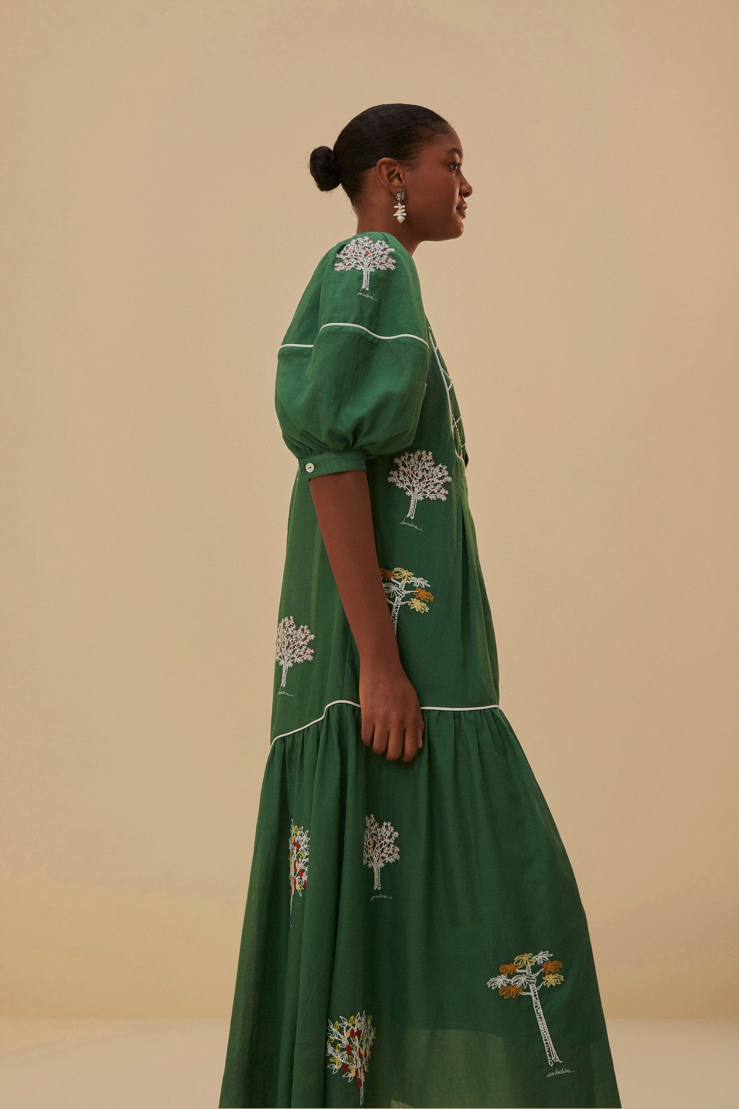 Green Embroidered Trees Organic Cotton Midi Dress FARM Rio Green Embroidered Trees Organic Cotton Midi Dress FARM Rio