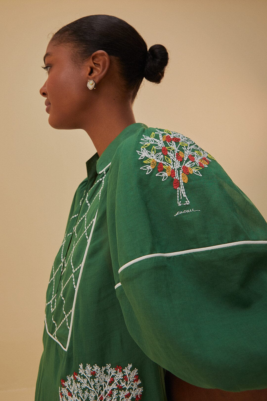 Green Embroidered Trees Organic Cotton Midi Dress FARM Rio Green Embroidered Trees Organic Cotton Midi Dress FARM Rio