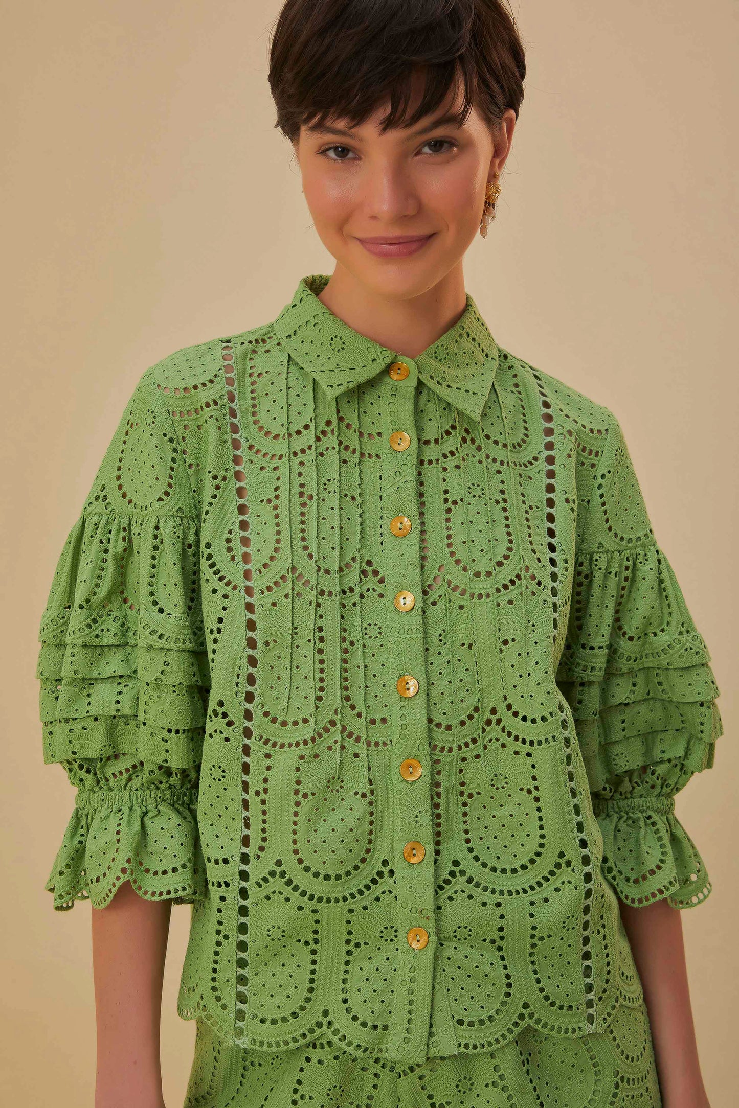 Green Pineapple Eyelet Blouse