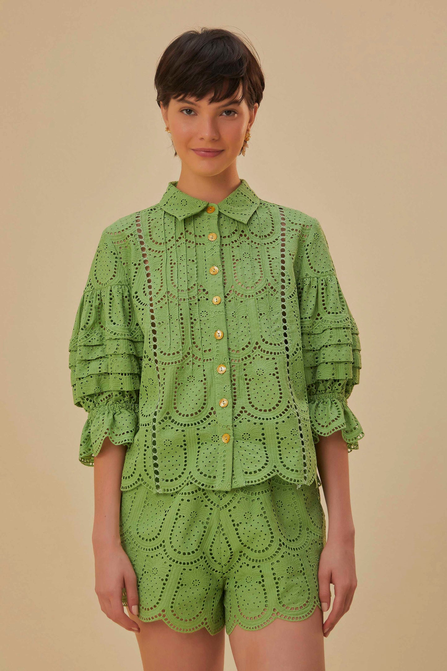 Green Pineapple Eyelet Blouse