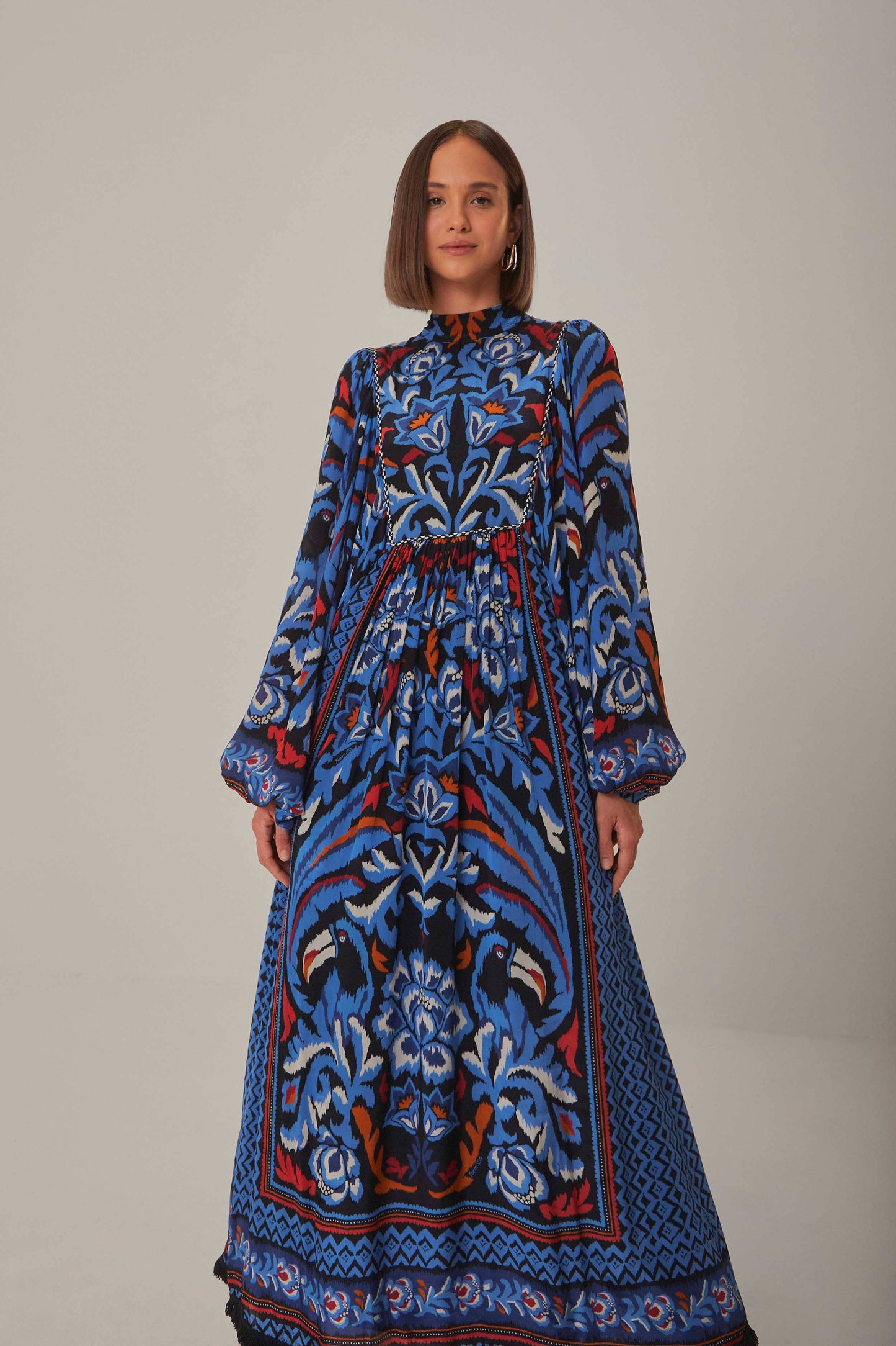 black toucans scarf long sleeve mini dress Black Toucans Scarf Long Sleeve Maxi Dress FARM Rio