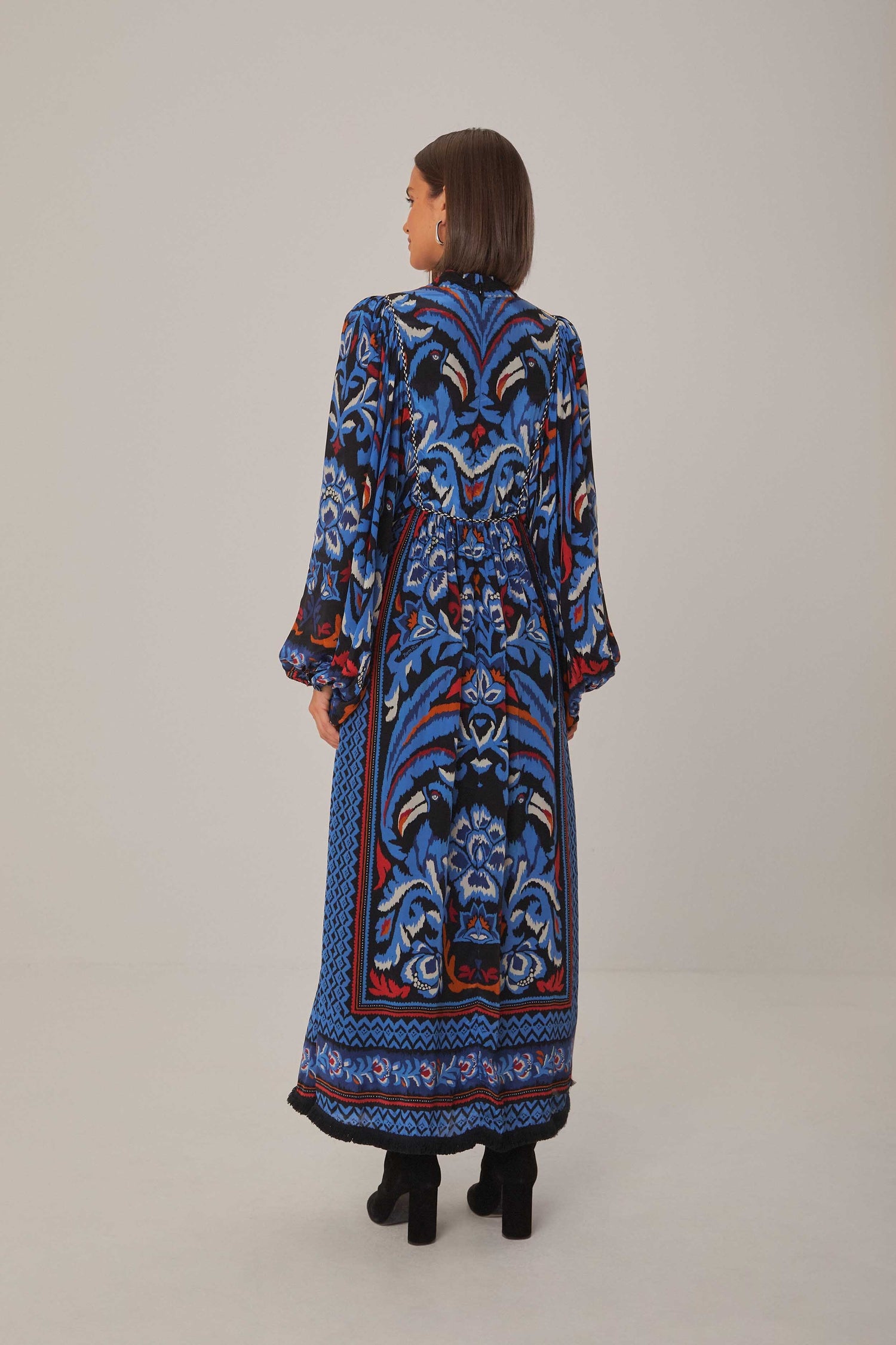 farm rio black floral scarves high neck maxi dress Black Floral Scarves High Neck Maxi Dress FARM Rio