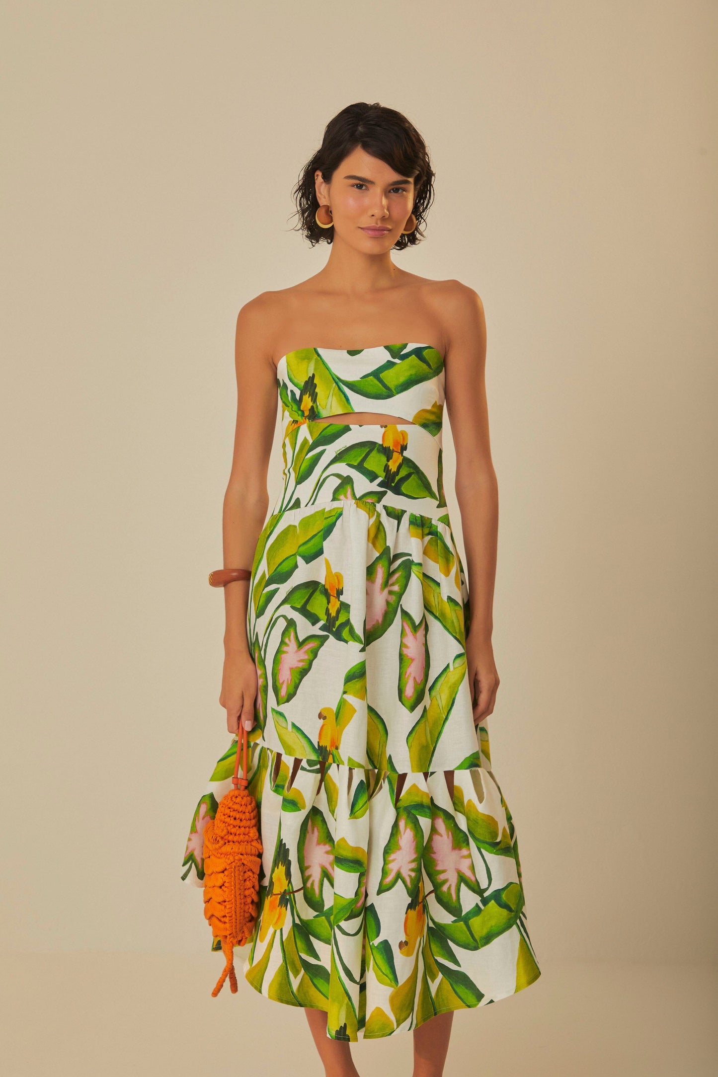 Off-White Summer Foliage Euroflax Premium Linen Midi Dress FARM Rio Off-White Summer Foliage Euroflax Premium Linen Midi Dress FARM Rio