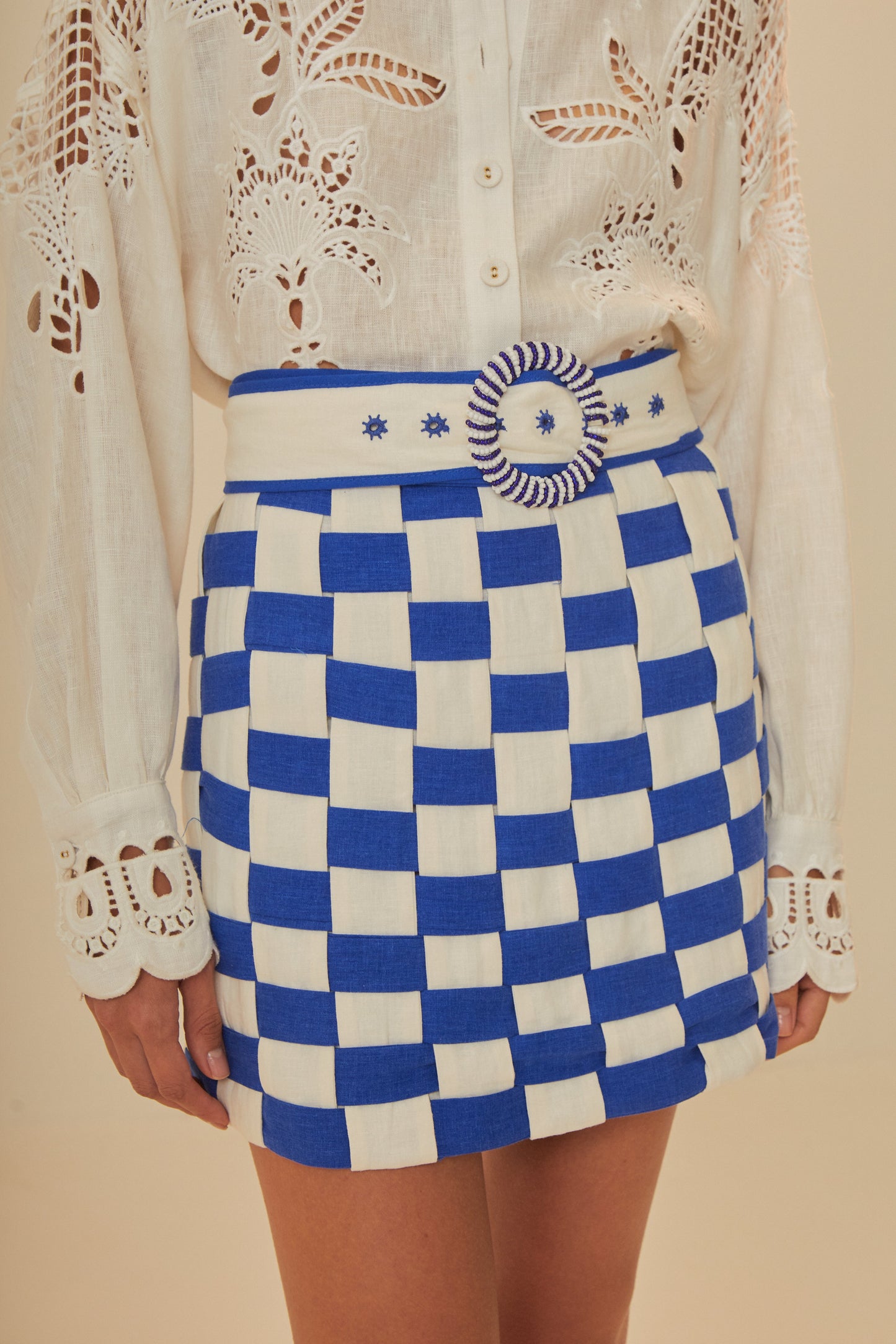 Mini-jupe en lin de qualité supérieure Euroflax™ bicolore entrelacée