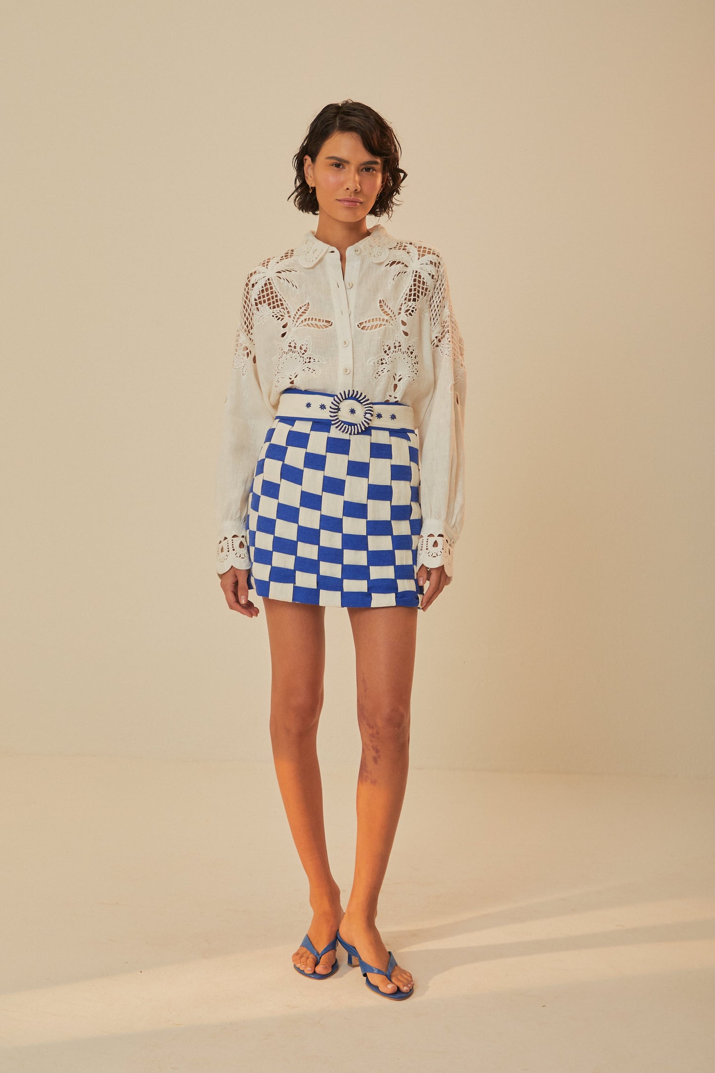 Mini-jupe en lin de qualité supérieure Euroflax™ bicolore entrelacée