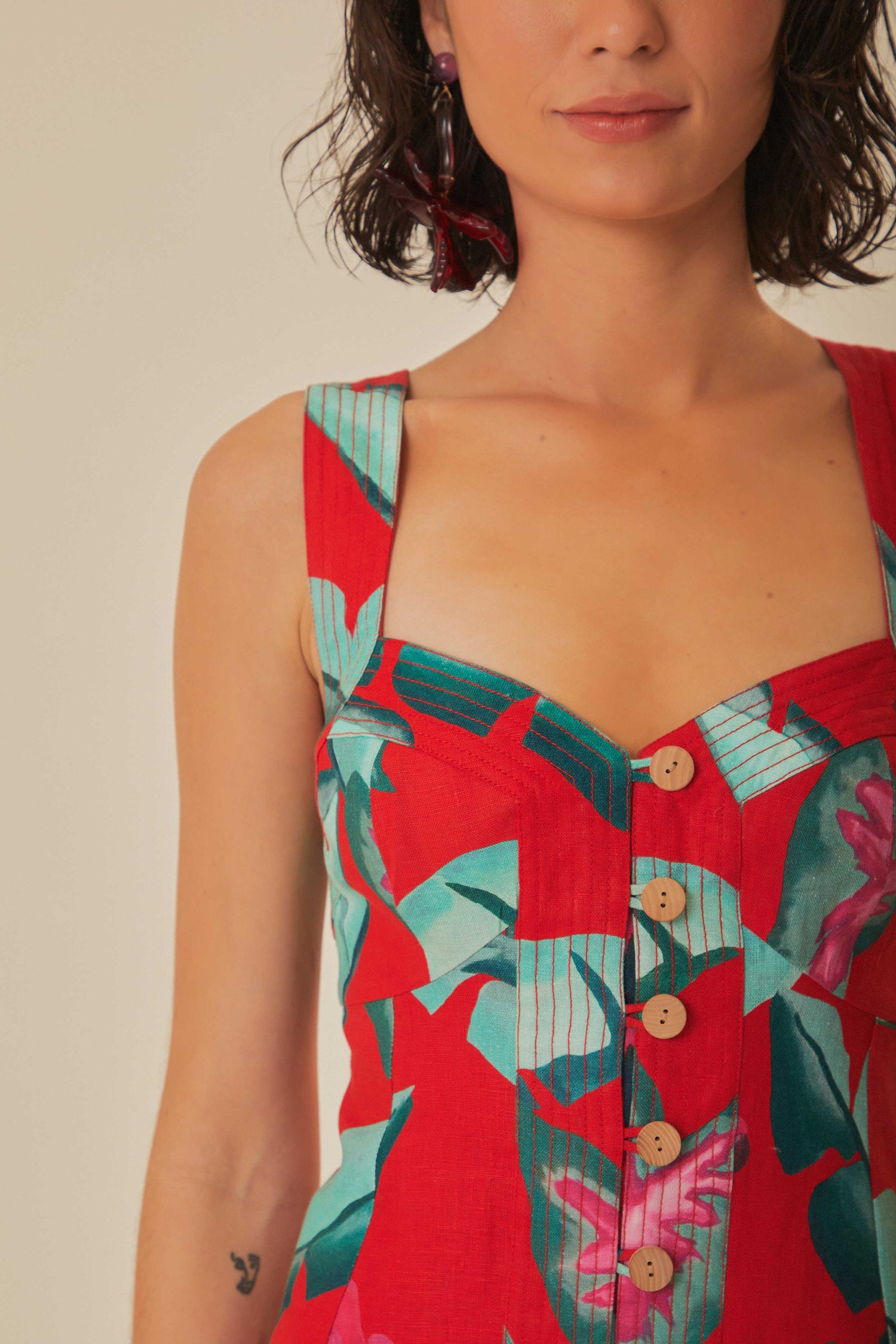 farm rio graphic foliage mini dress FARM Rio Foliage Sketch Linen Mini Dress in Multi