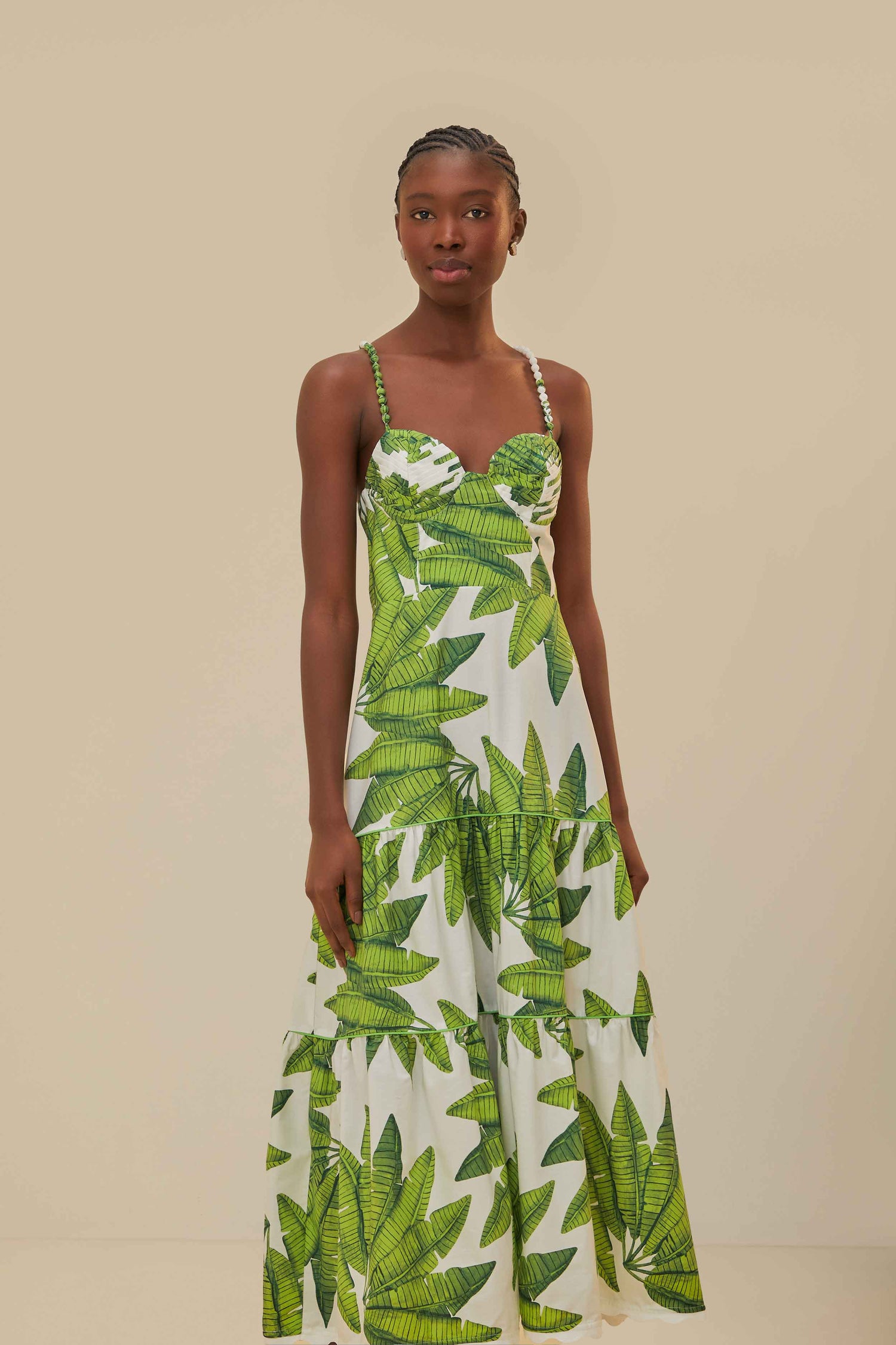 Off-White Palm Fan Midi Dress FARM Rio Off-White Palm Fan Midi Dress FARM Rio