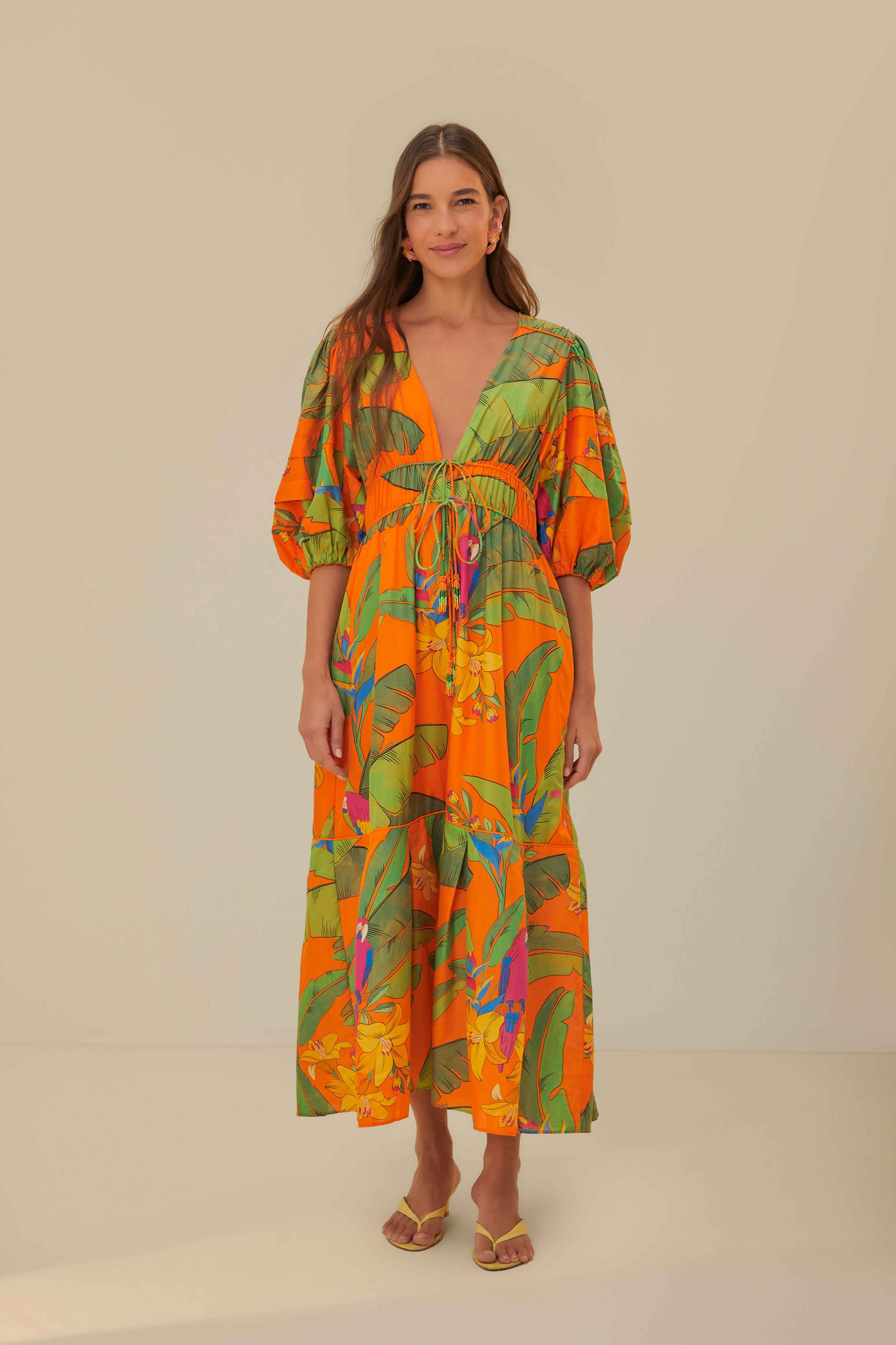 Orange Fresh Macaws Midi Dress – FARM Rio