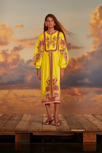 flower tapestry embroidered dress farm rio FARM RIO Embroidered Tapestry Blue Mini Dress – Pink Saloon main image 0