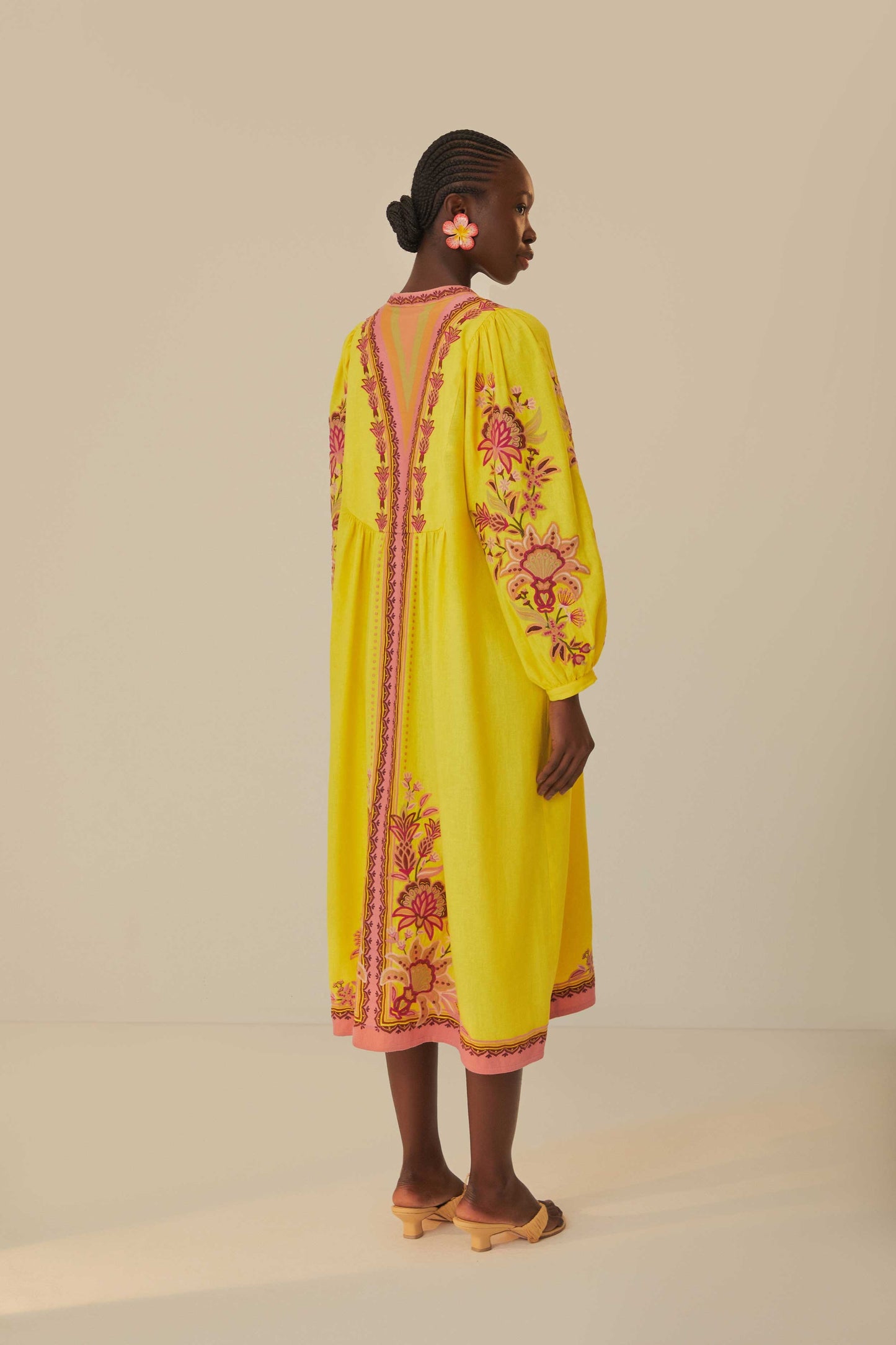 Yellow Embroidered Garden Tapestry Midi Dress FARM Rio Yellow Embroidered Garden Tapestry Midi Dress FARM Rio