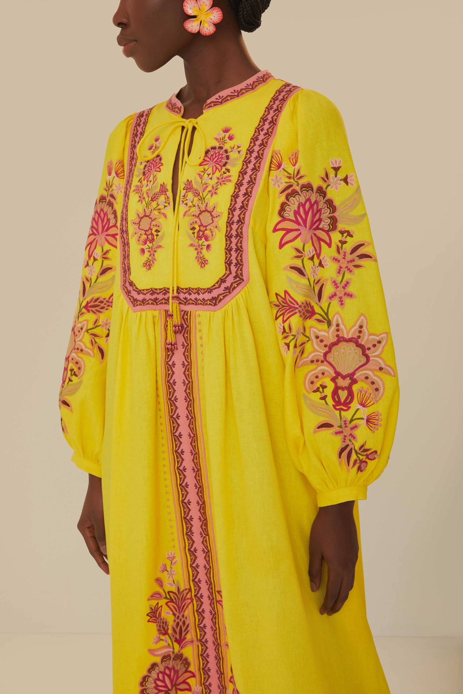 Yellow Embroidered Garden Tapestry Midi Dress FARM Rio Yellow Embroidered Garden Tapestry Midi Dress FARM Rio